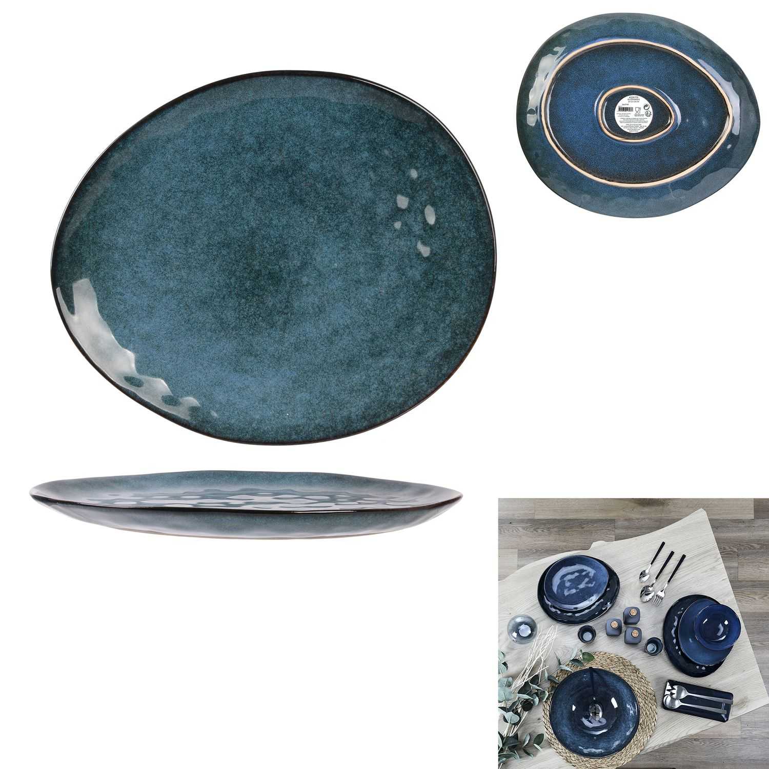Blauw bord 27,5x23cm Au Gres Du Temps