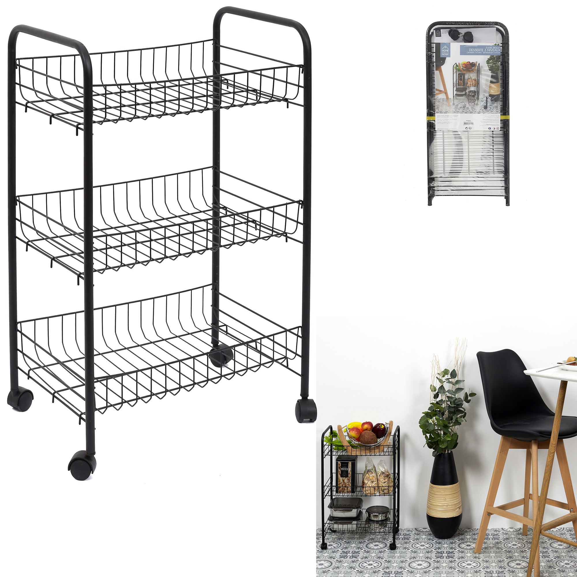Trolley met 3 niveaus Zwart