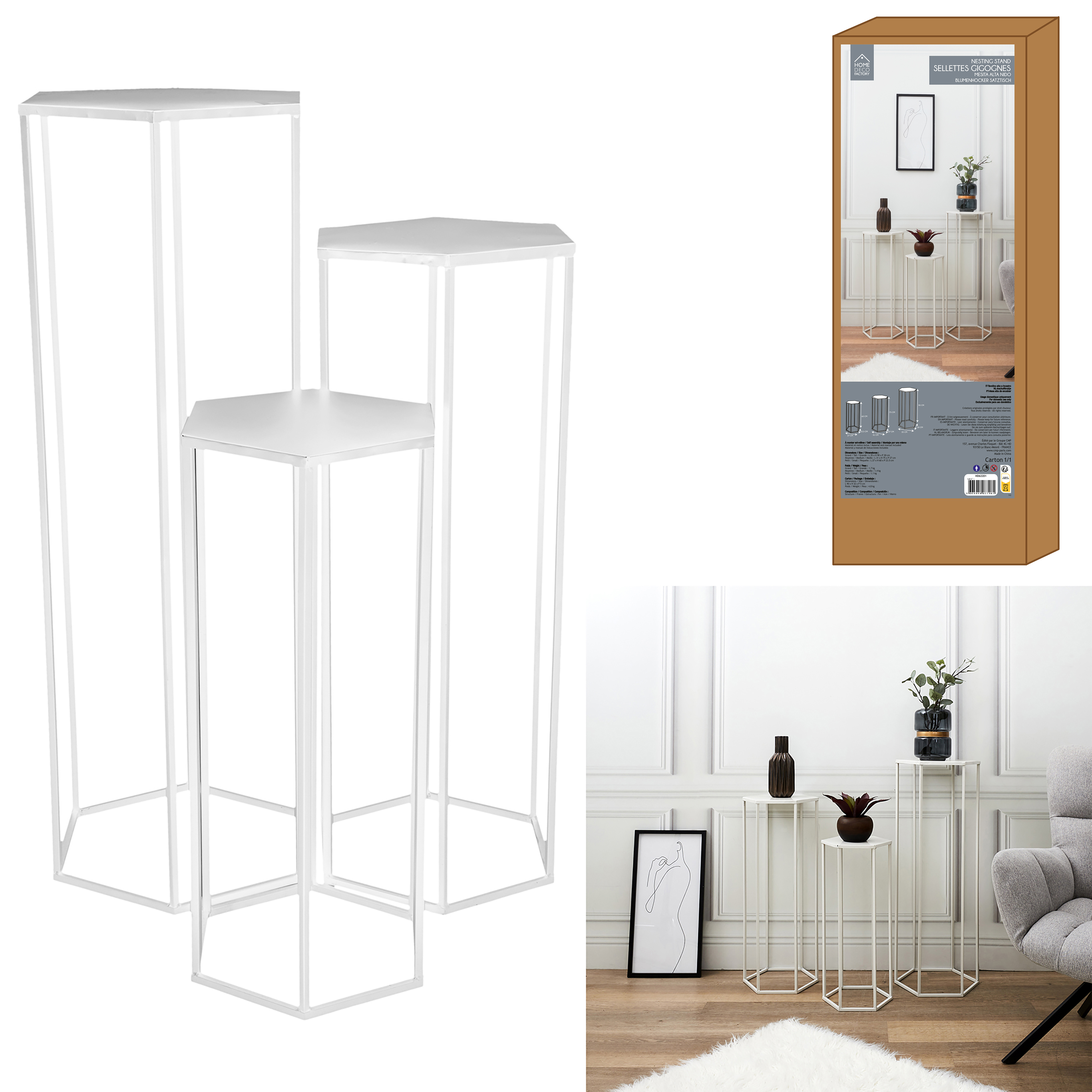 Metalen bijzettafels hoog set 3 stuks Wit