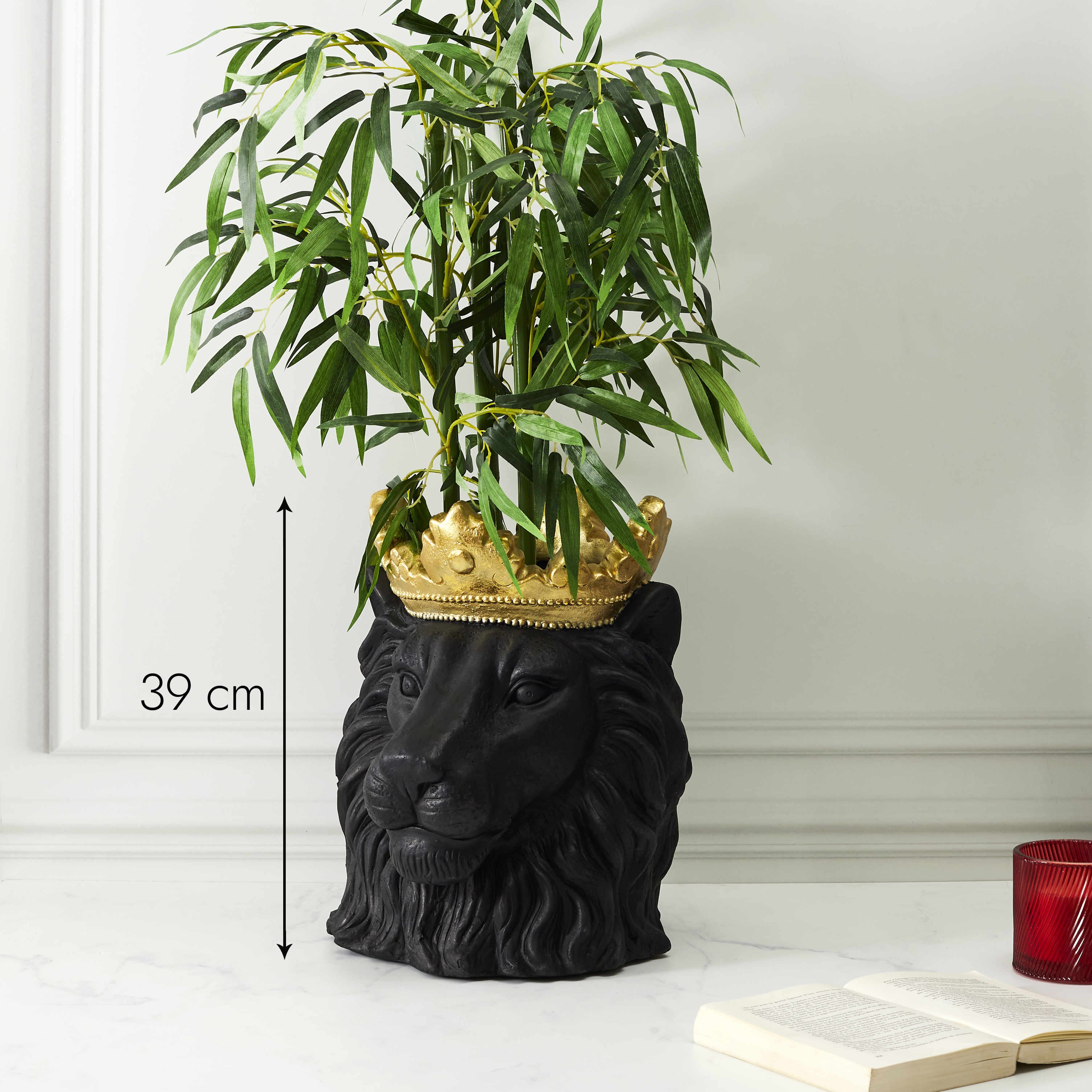 Decoratieve pot leeuw H39xD16cm, Zwart Decoratieve pot leeuw H39xD16cm, Zwart
