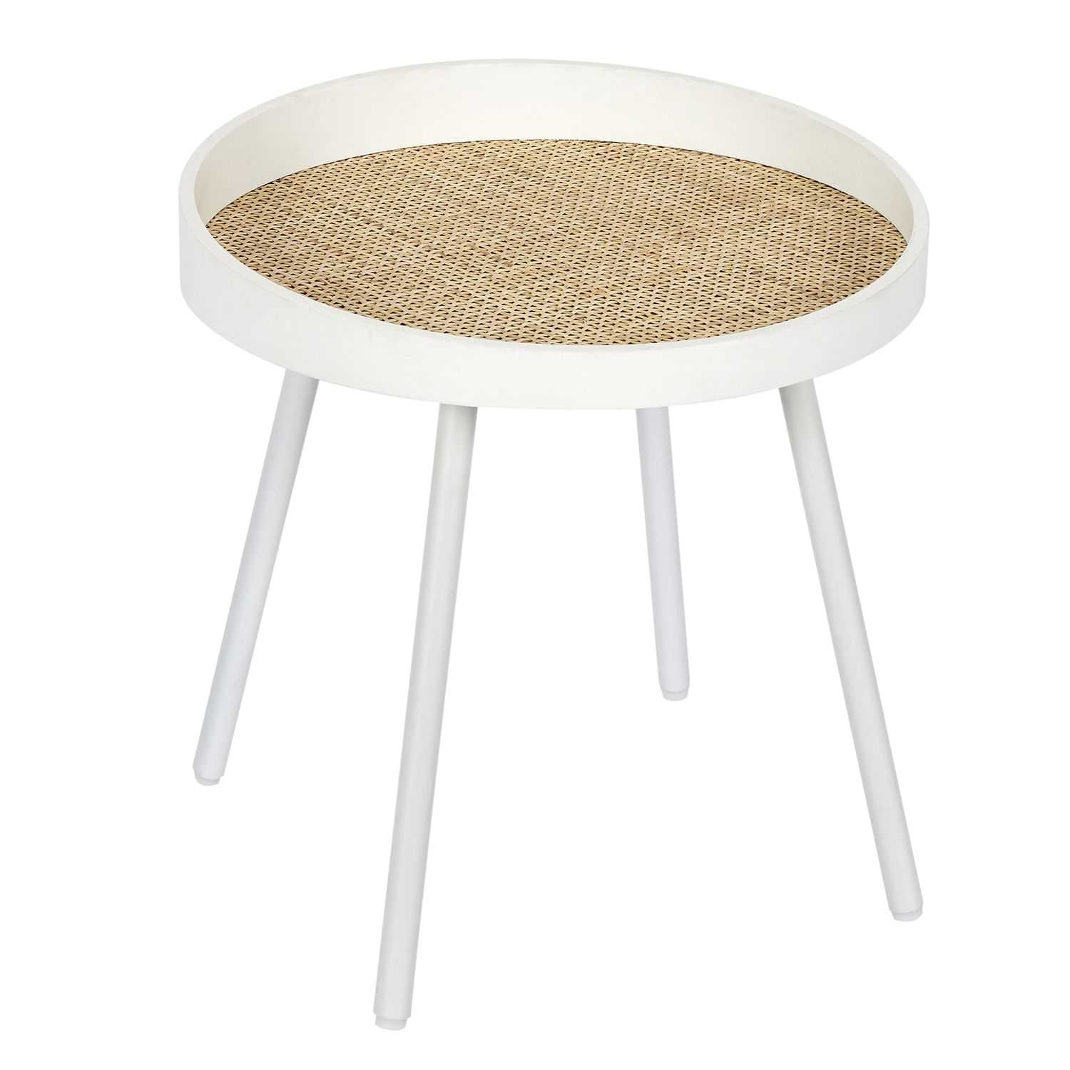 Nude Palette Bijzettafels met rieten blad 45x46x45cm, Wit