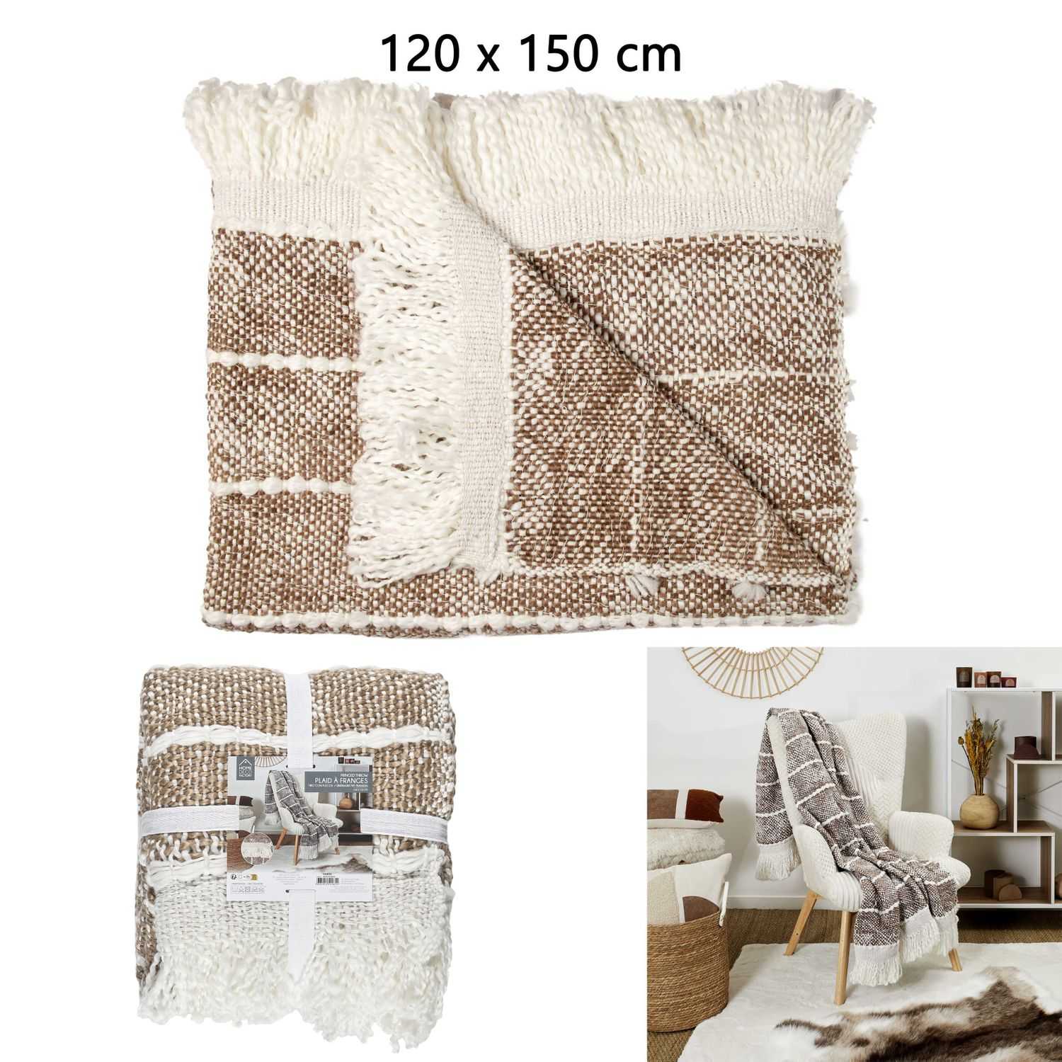 Acry fringed Plaid 120x150cm