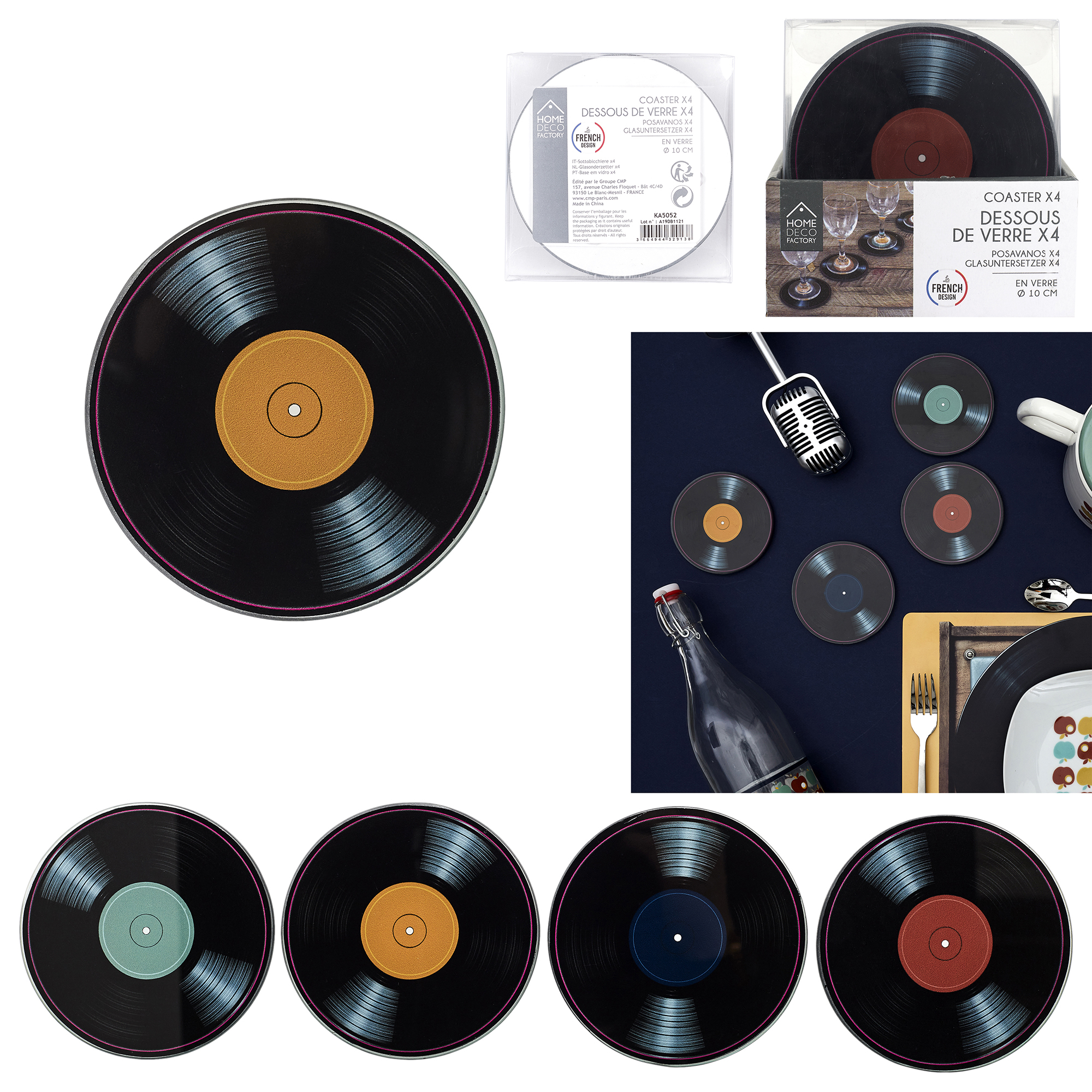 Home Deco Retro onderzetters 10cm elpee