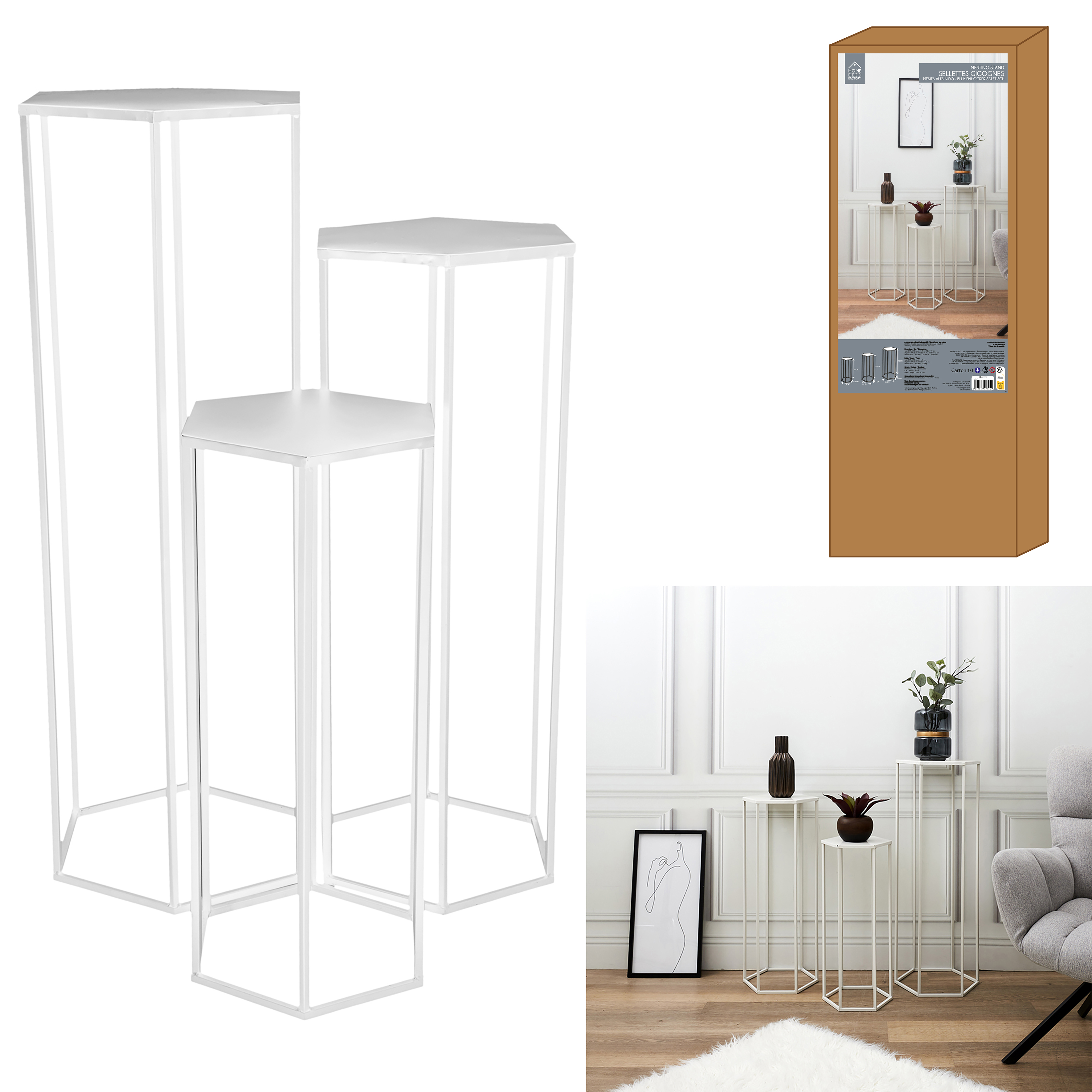 Metalen bijzettafels hoog set 3 stuks Wit Metalen bijzettafels hoog set 3 stuks Wit