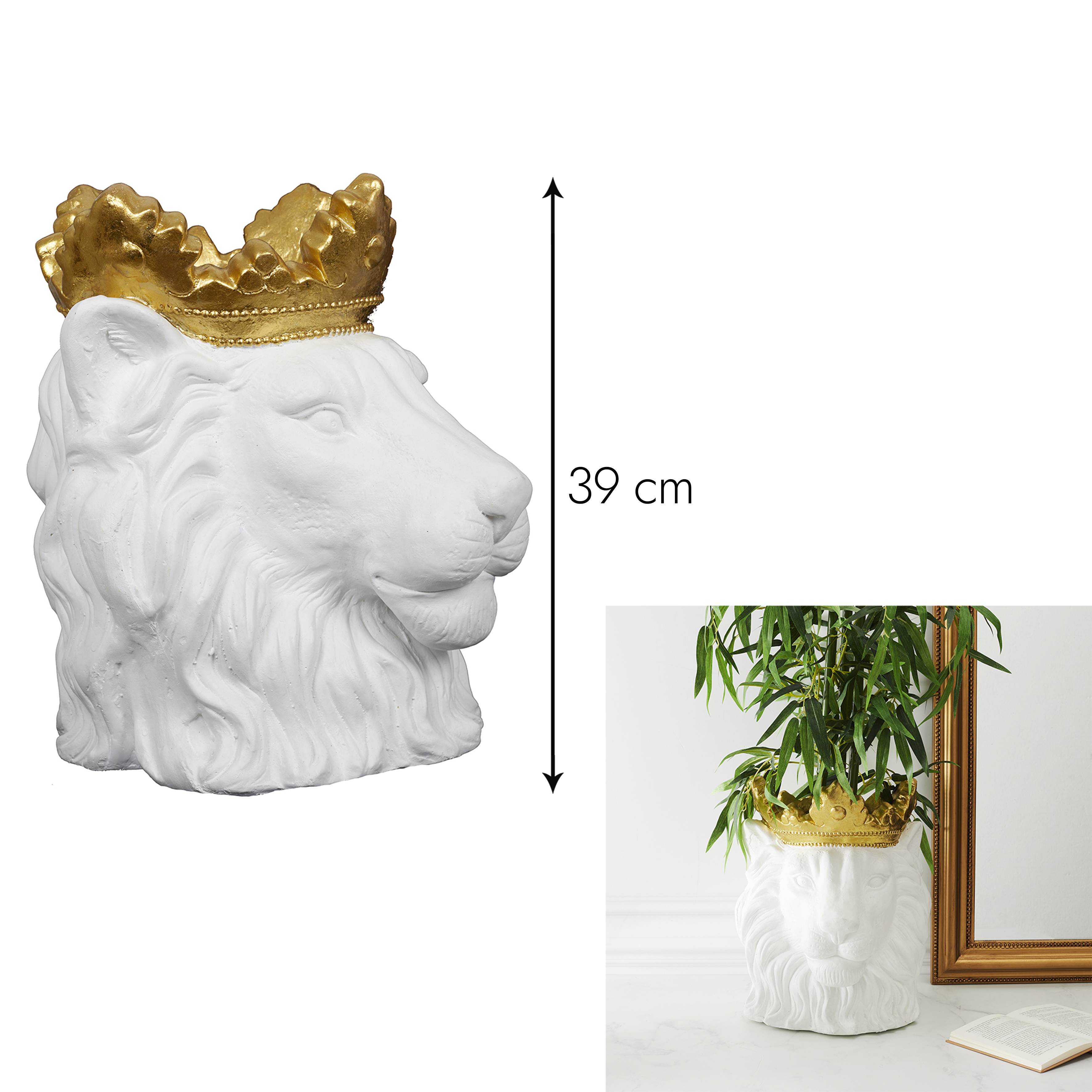 Decoratieve pot leeuw H39xD16cm, Wit Decoratieve pot leeuw H39xD16cm Wit