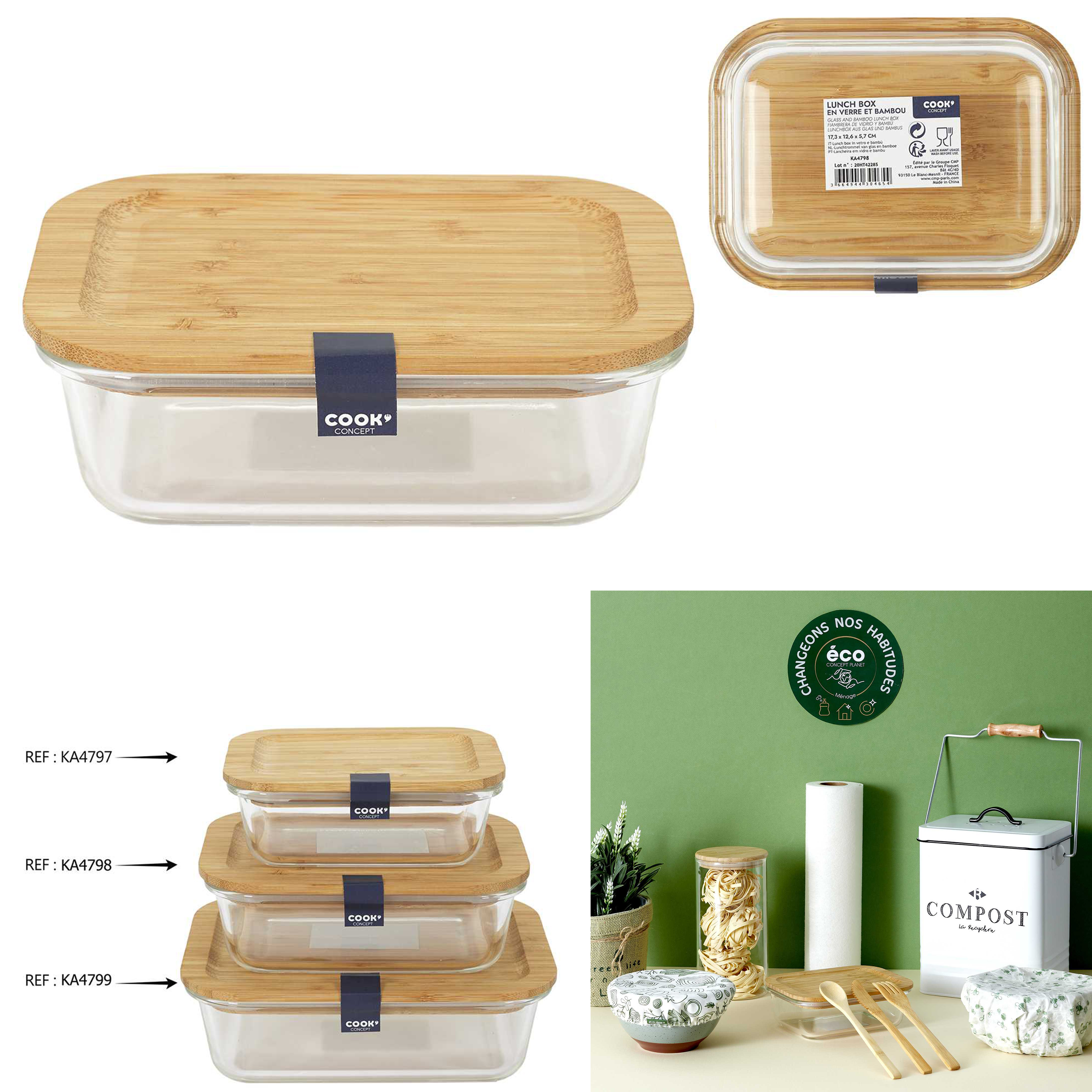 Glazen lunchbox met bamboedeksel 520ml 