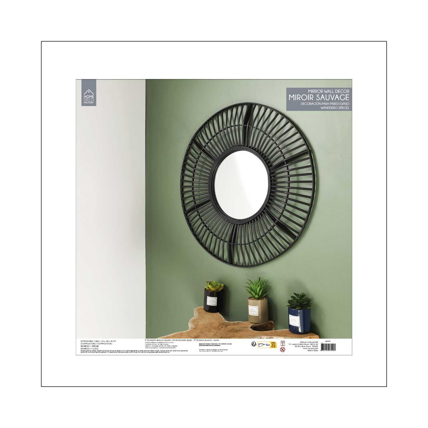 Ronde spiegel D70cm Zwart