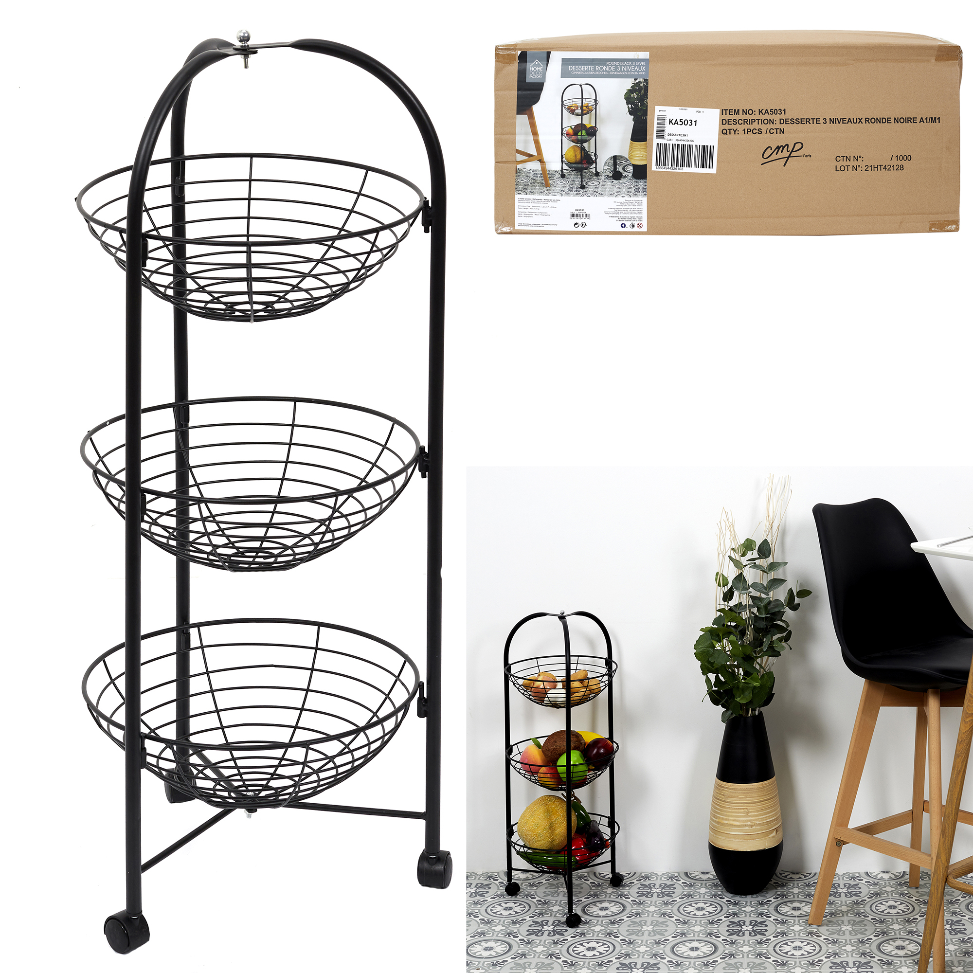 Ronde trolley met 3 niveaus Zwart 