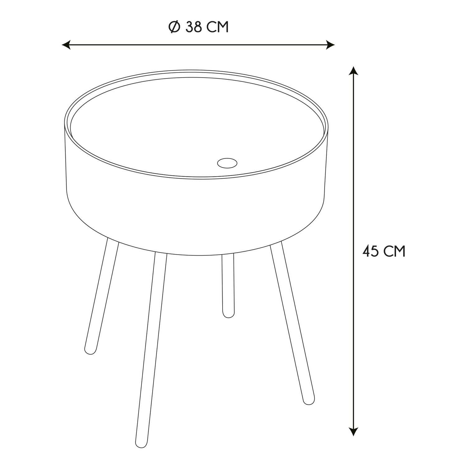 Koffietafel met opbergtrommel 38x45x38cm, Wit