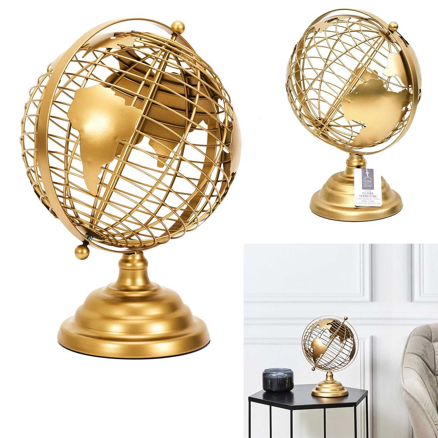 Gouden globe op voet H28cm 