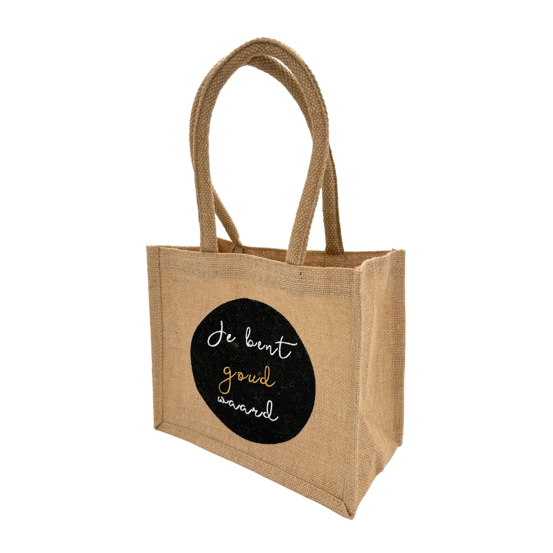 Shopping bag jute S "Goud waard"