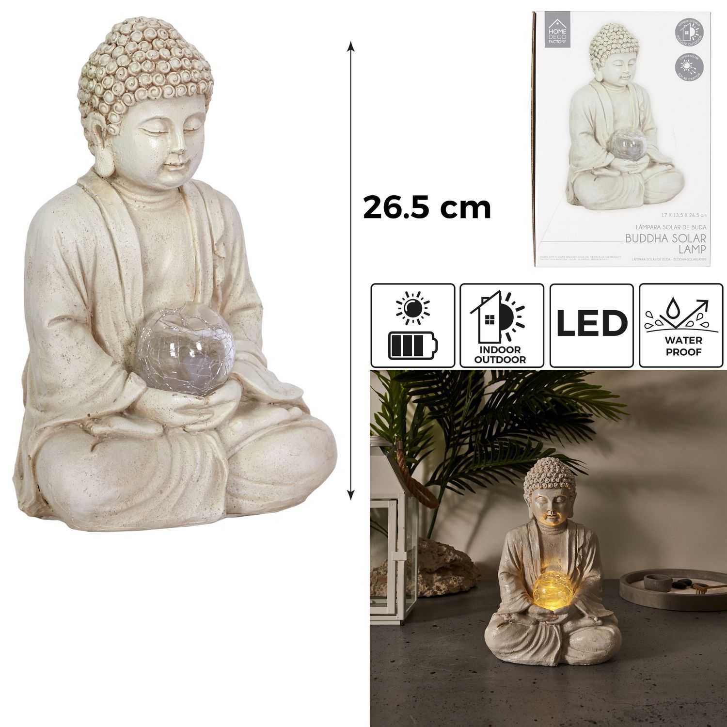 Buddha H26,5 cm met solar lamp 