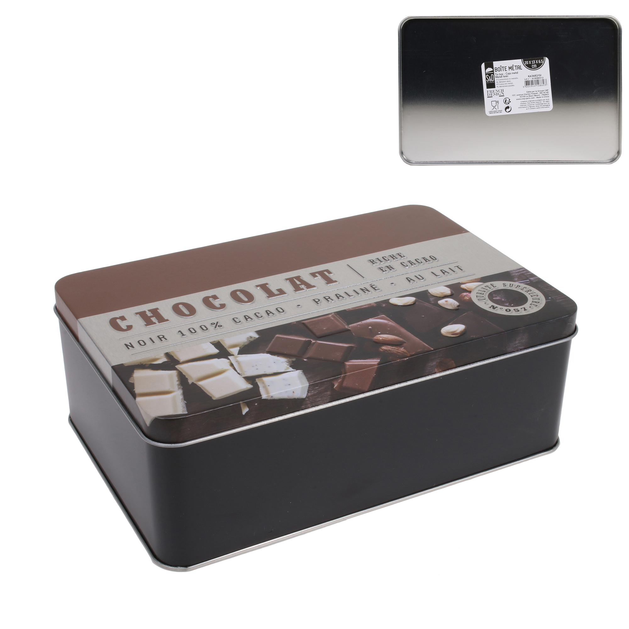 Metalen opbergblijk chocolade 20.2x13.2x6.7cm Metalen opbergblik chocolade 20.2x13.2x6.7cm