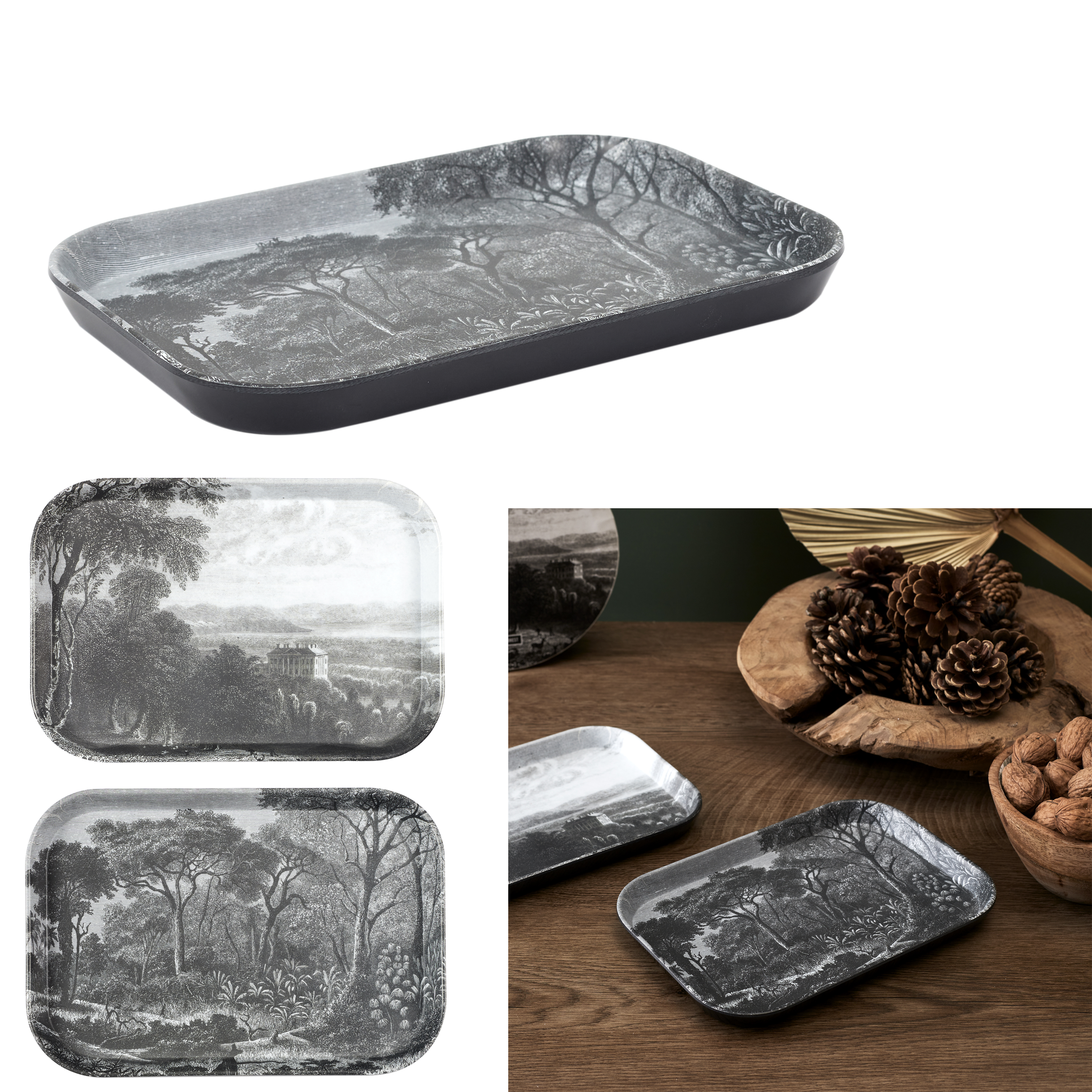 Melamine dienblad rechthoek 21cm met bosprint Zwart Black Forest Melamine dienblad rechthoek 21cm met bosprint Zwart