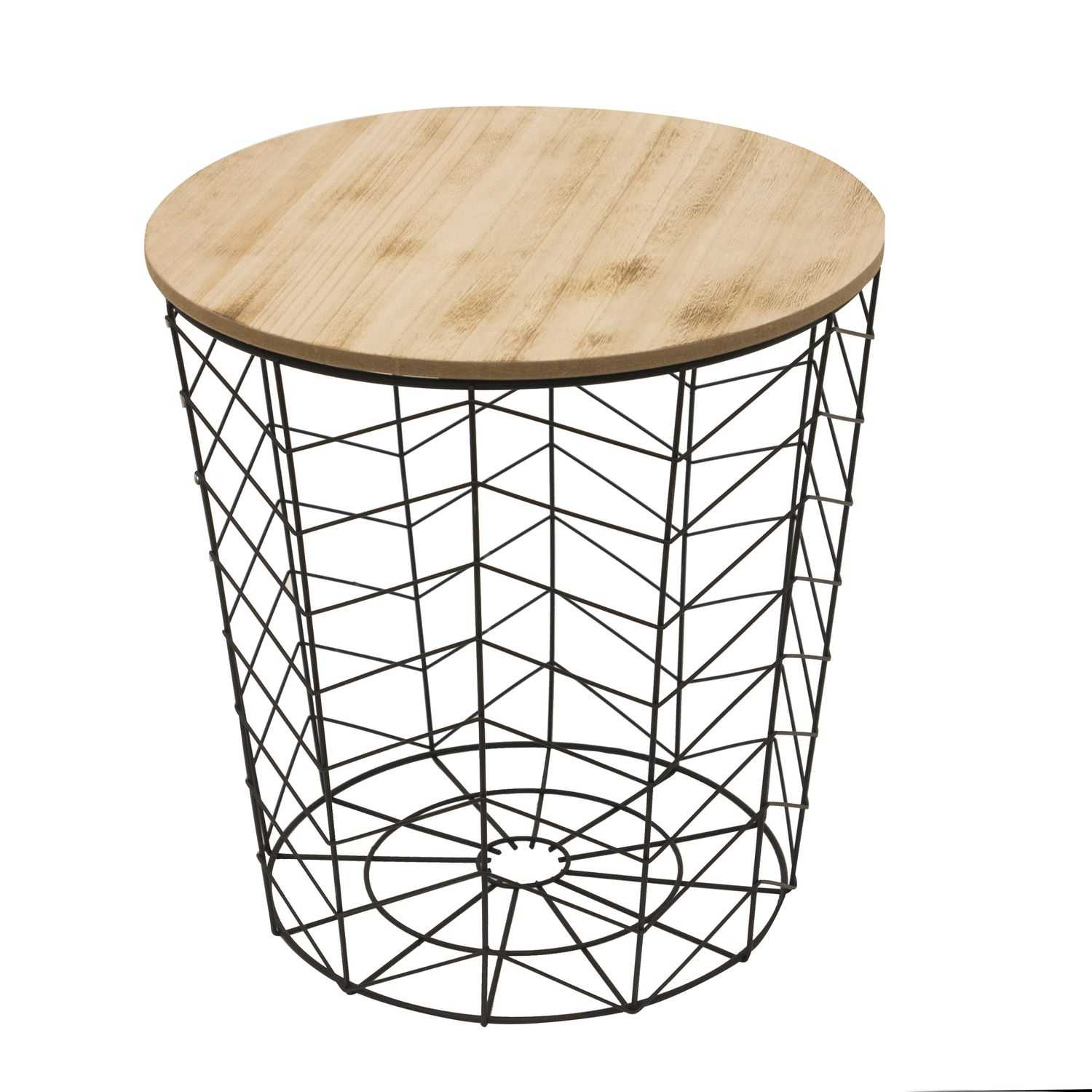 Metalen draadmand zwart 38,5x40x38,5cm met houten deksel