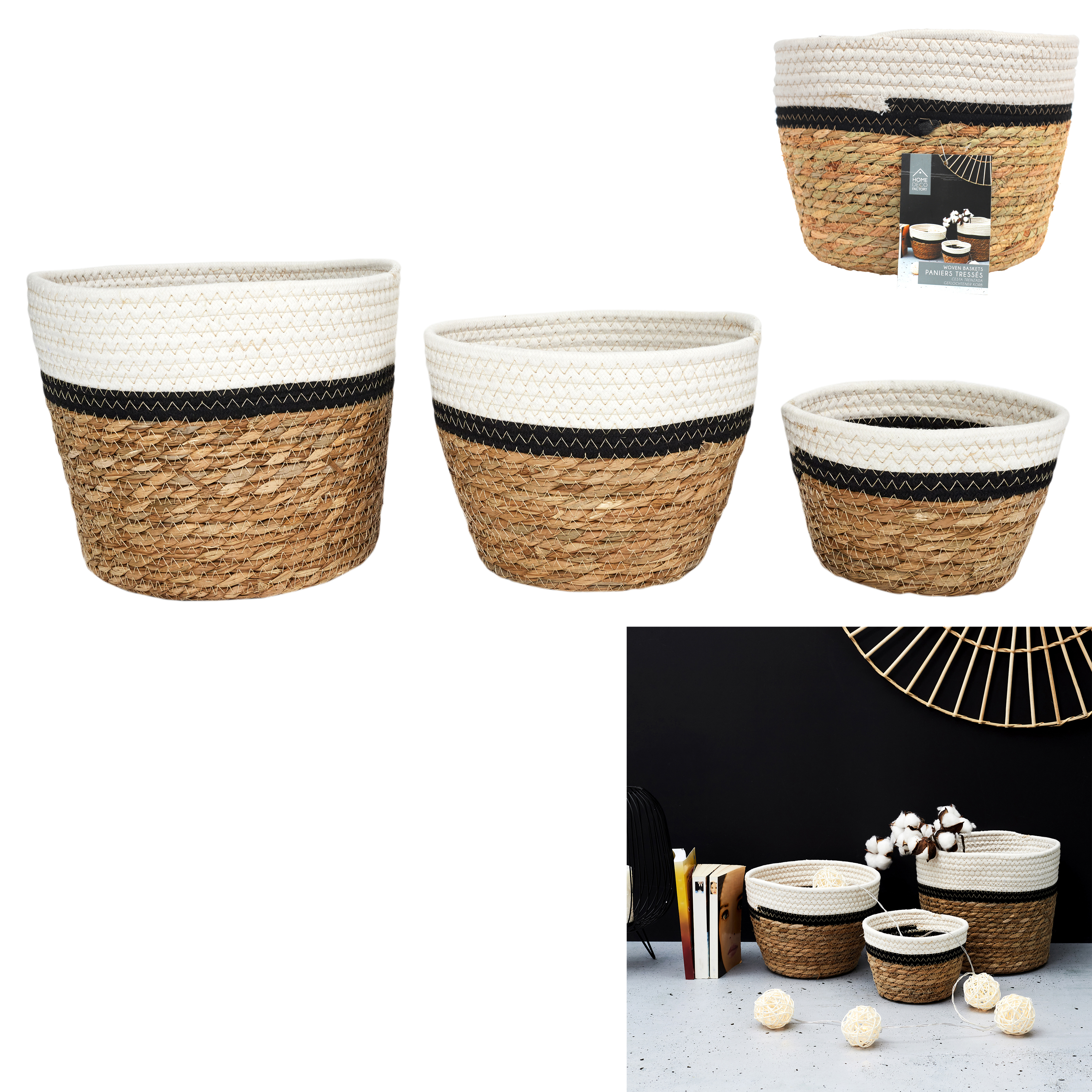 Gevlochten manden set 3 stuks