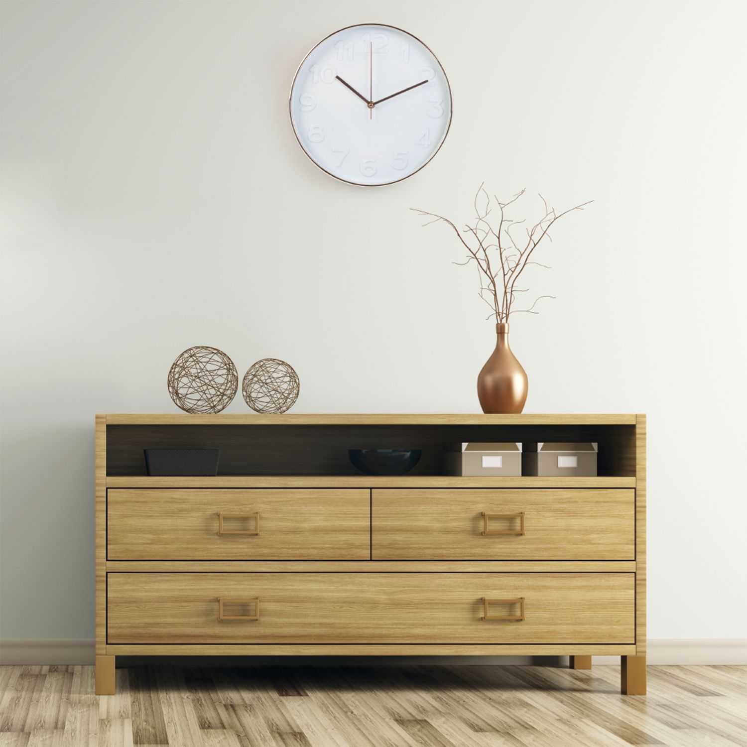 Ronde klok D30,5cm koper en wit