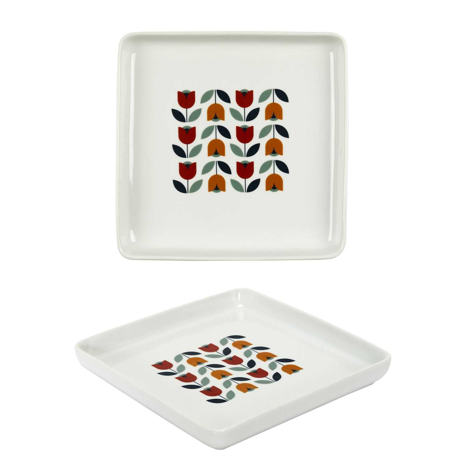 Home Deco Retro Vierkant porseleinen bord 18cm Set 2