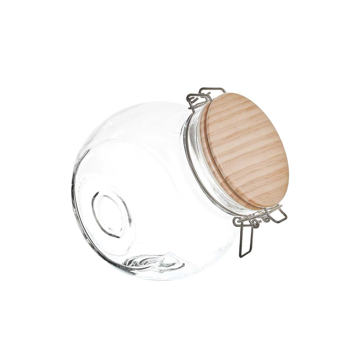 Glazen snoeppot met houten deksel 1,3liter