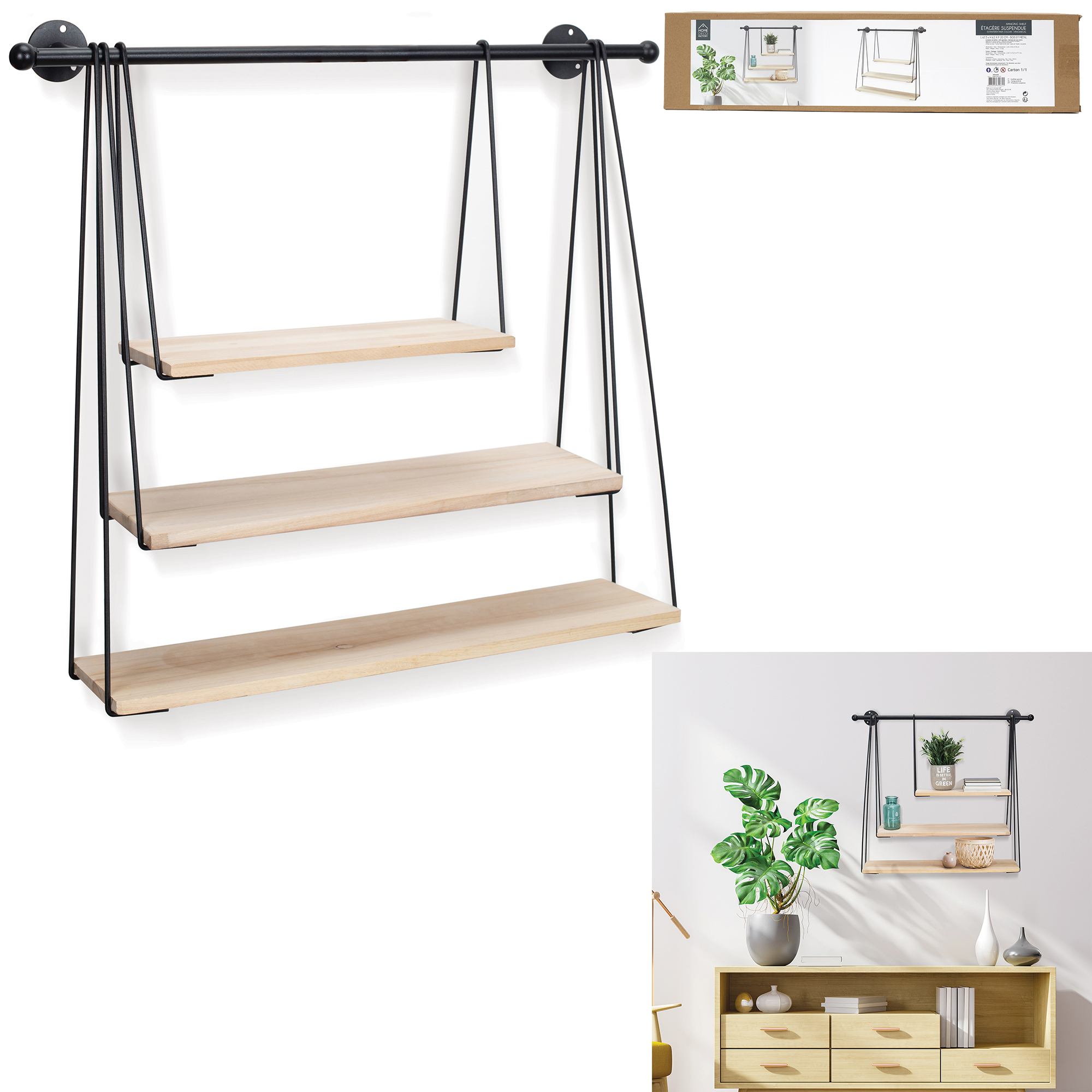 Draad wandplank 65x62cm