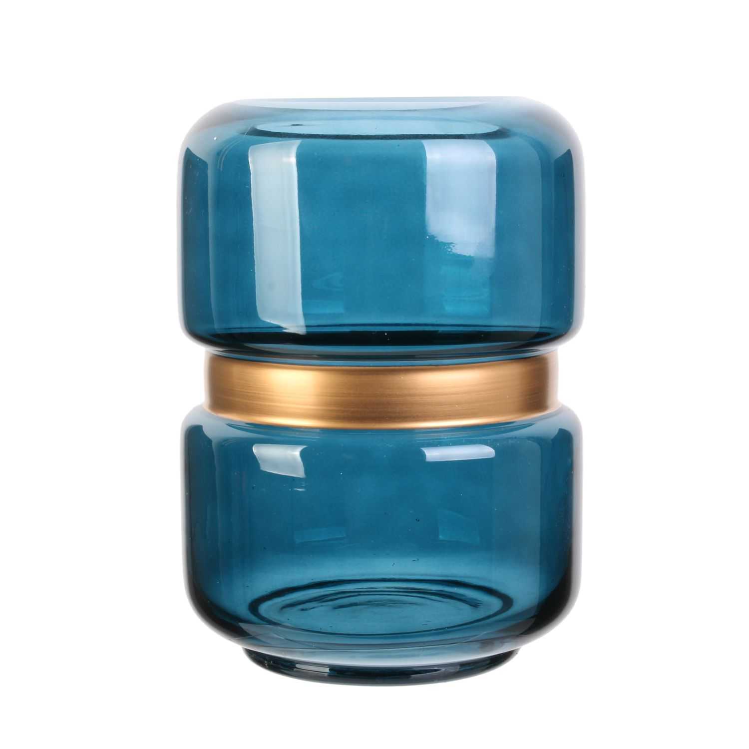 Nuit Slave Blauwe vaas met goudkleurige rand 20,5cm