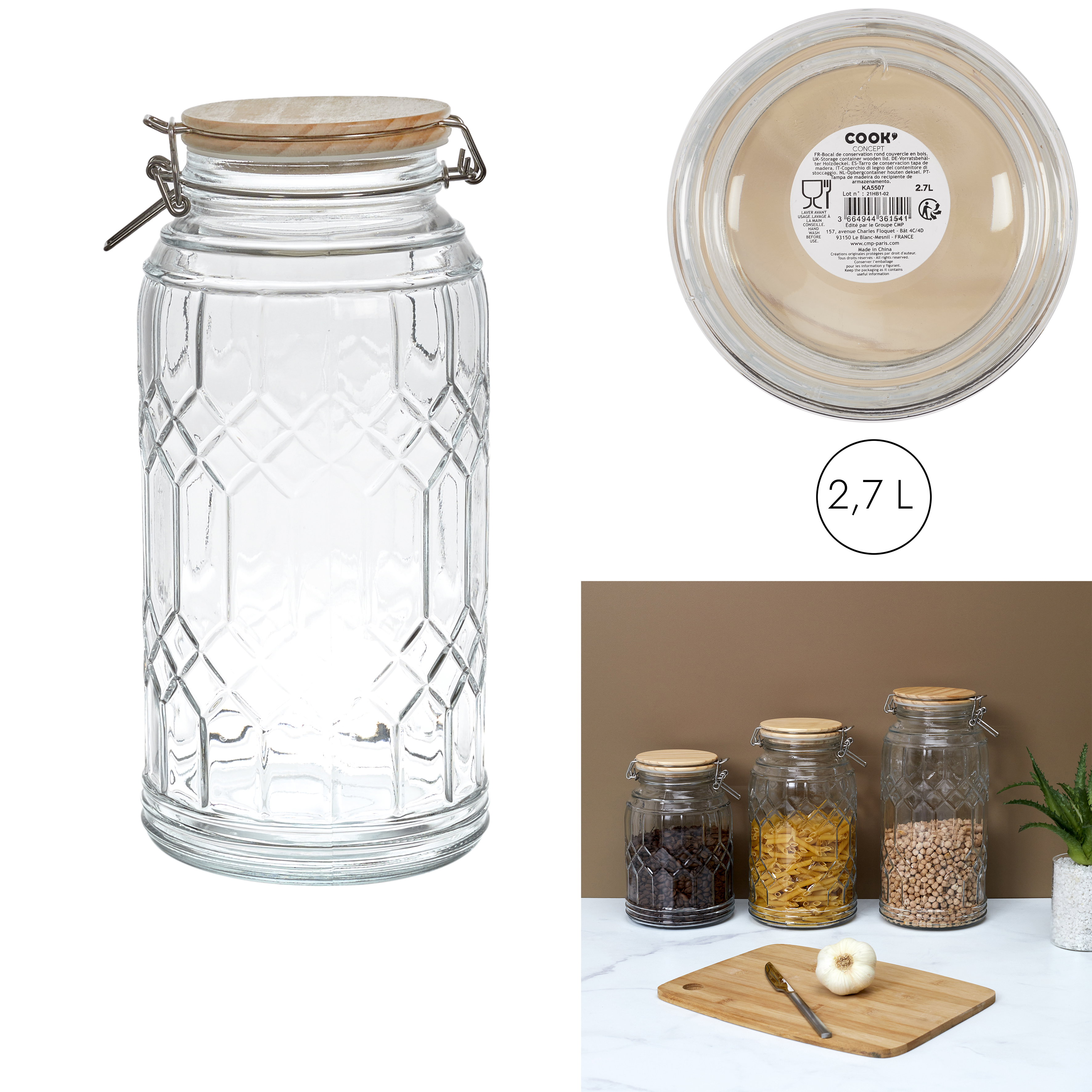 Glazen pot met bamboedeksel 2,7 liter Glazen pot met bamboedeksel 2,7 liter