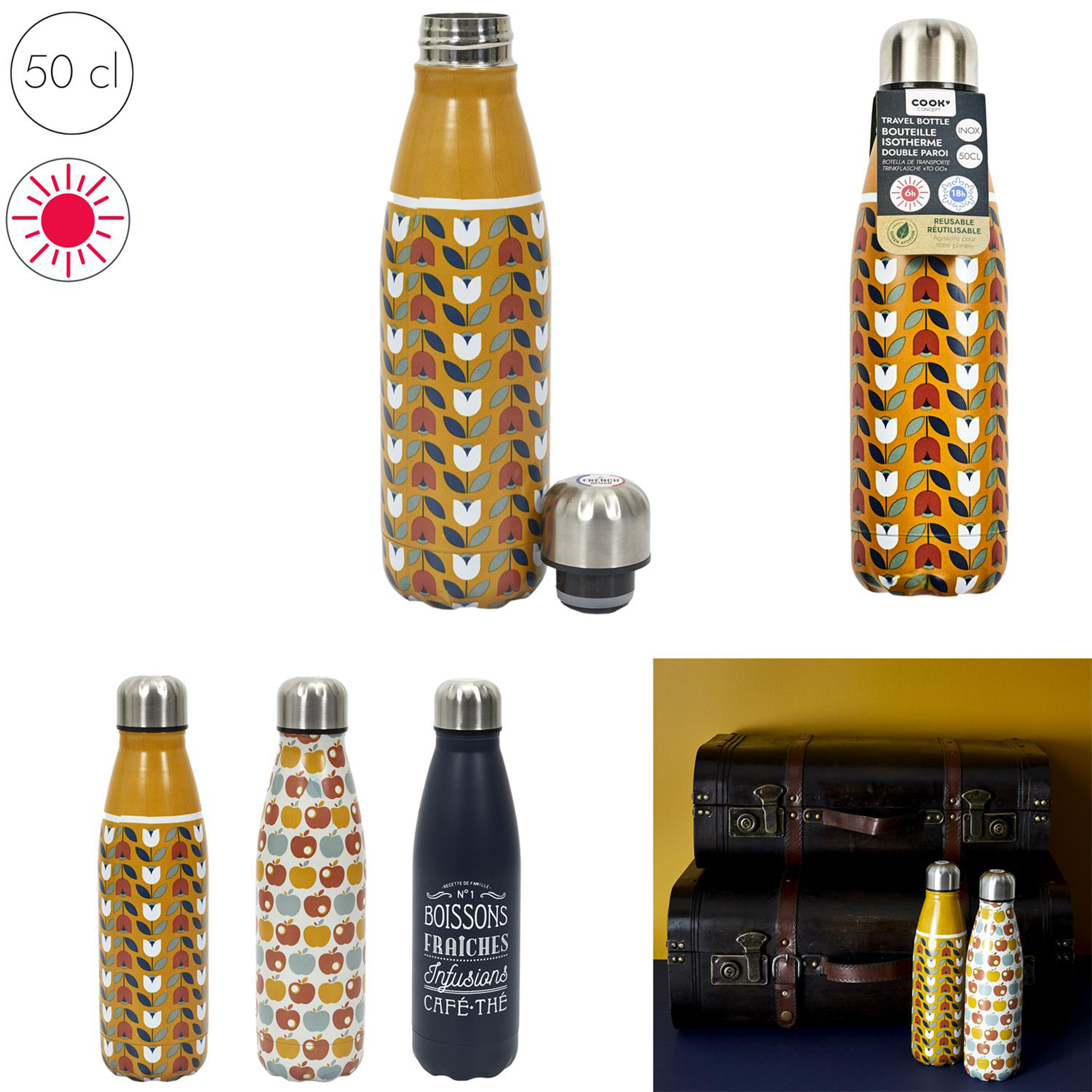 Home Deco Retro Thermische reisfles 500ml