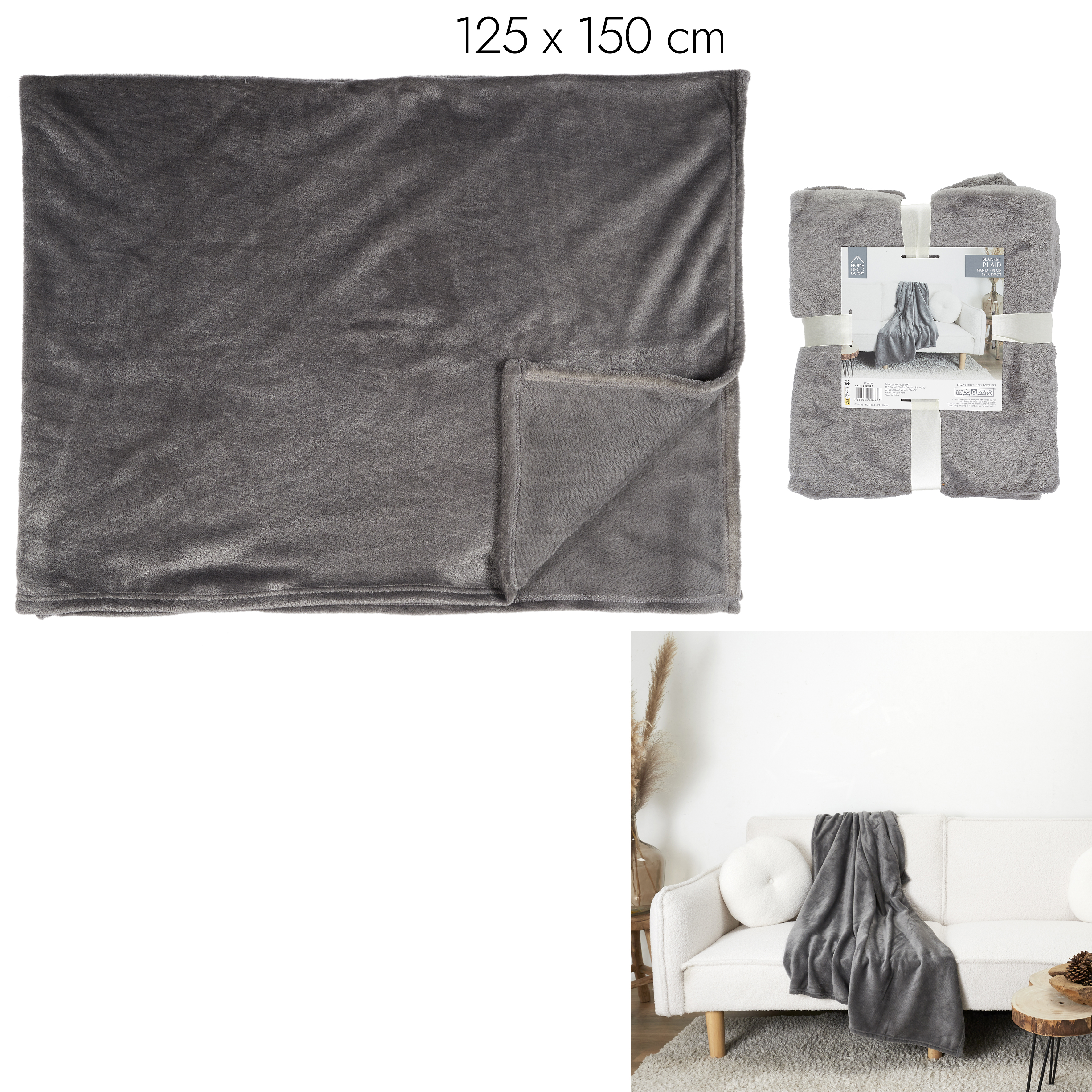 Flanelen deken 125x150cm Grijs Flanelen deken 125x150cm Grijs