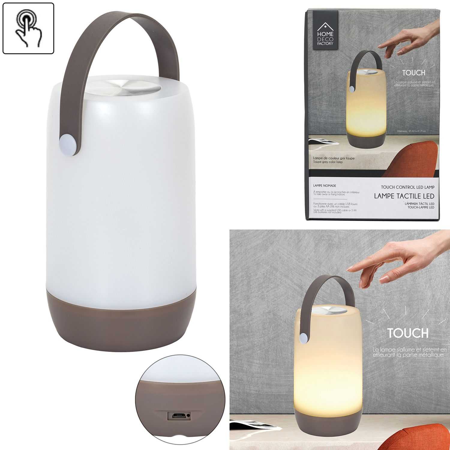 Mobiele LED lamp met touch schakelaar Grijs/Wit