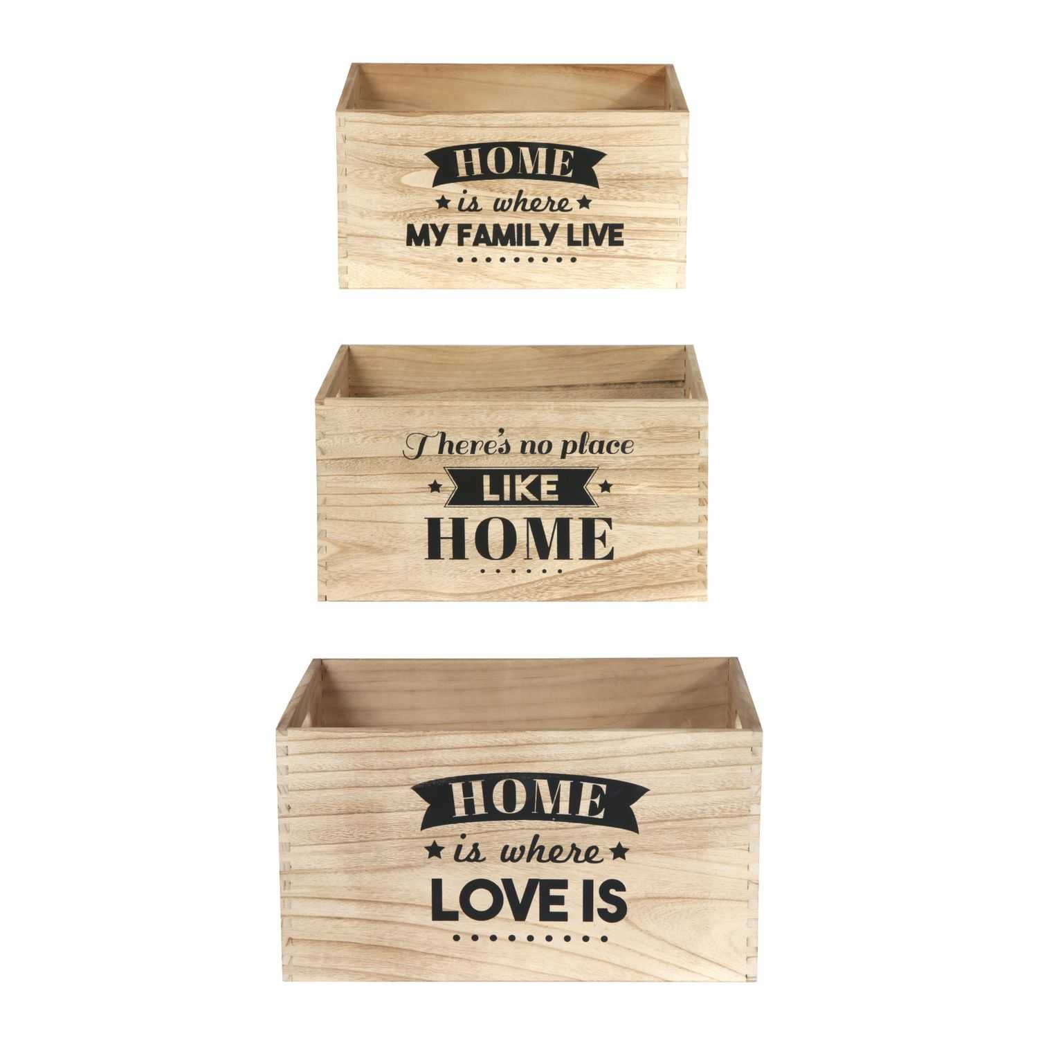 Decoratieve houten opbergboxen met tekst, set 3 stuks