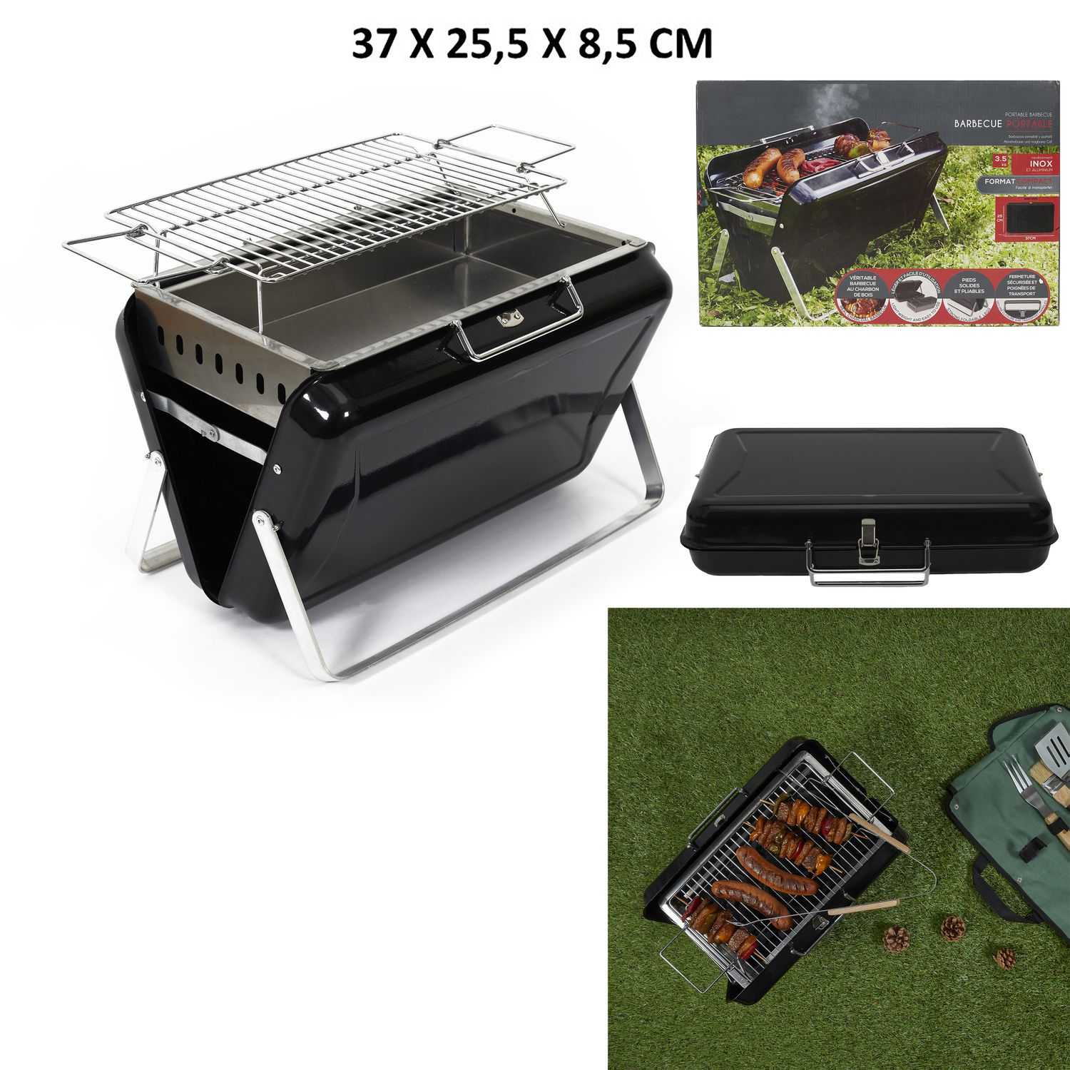 Draagbare kofferbarbecue Zwart