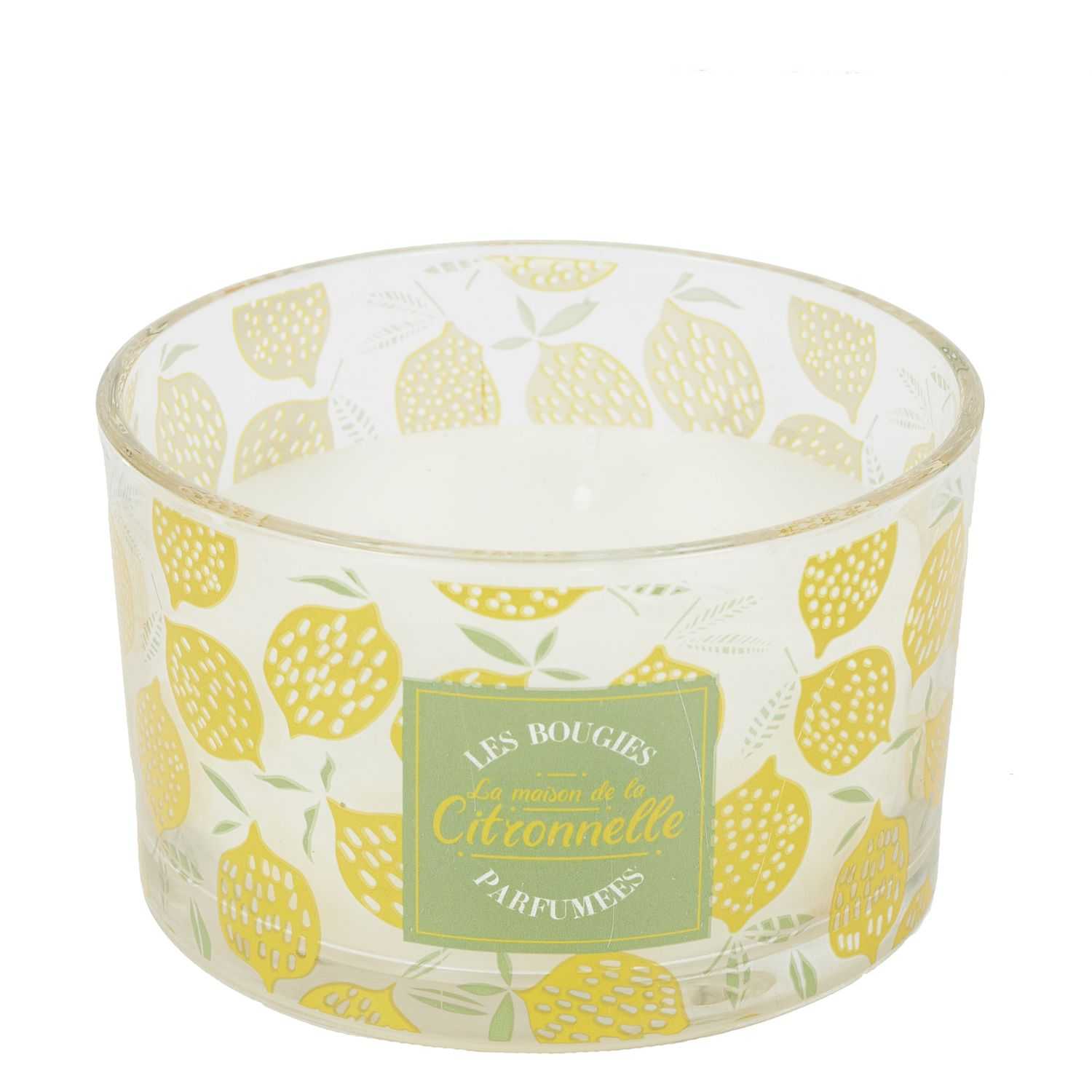 Citronella kaars in glas met 3 lonten D13cm