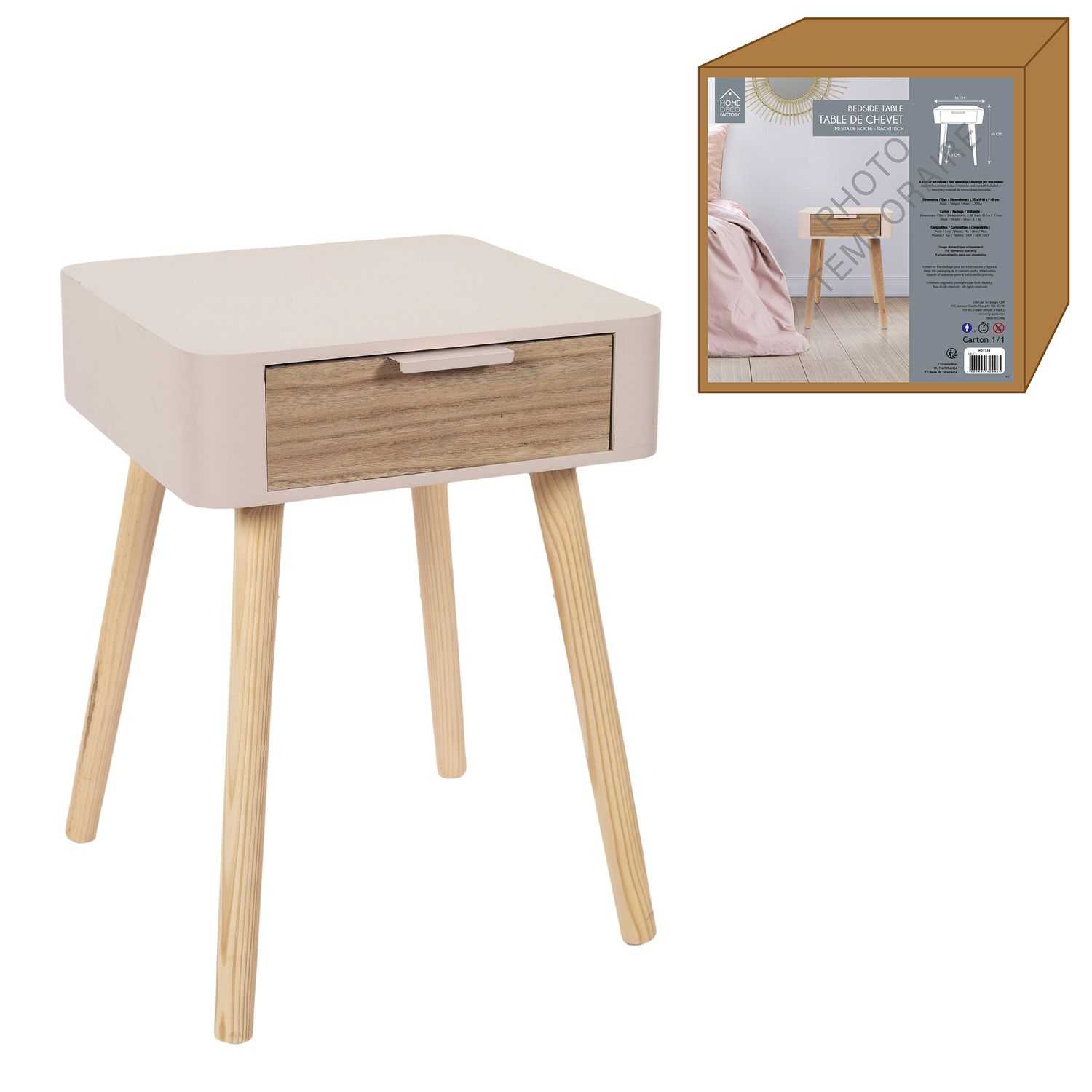 Nude Palette Houten nachtkastje met lade 35x48x40cm, creme