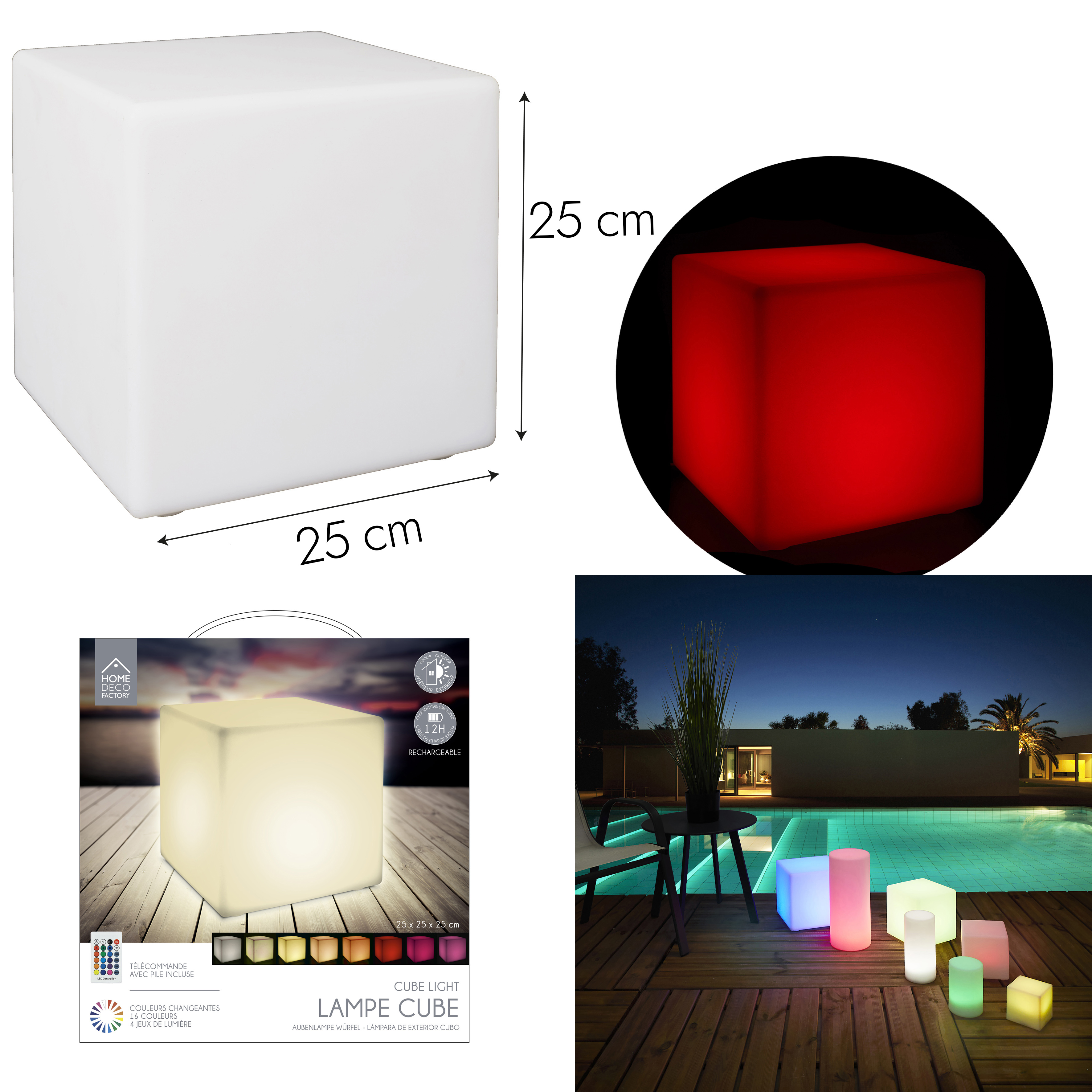 Buitenlamp kubus met verschillende kleuren en afstandsbediening