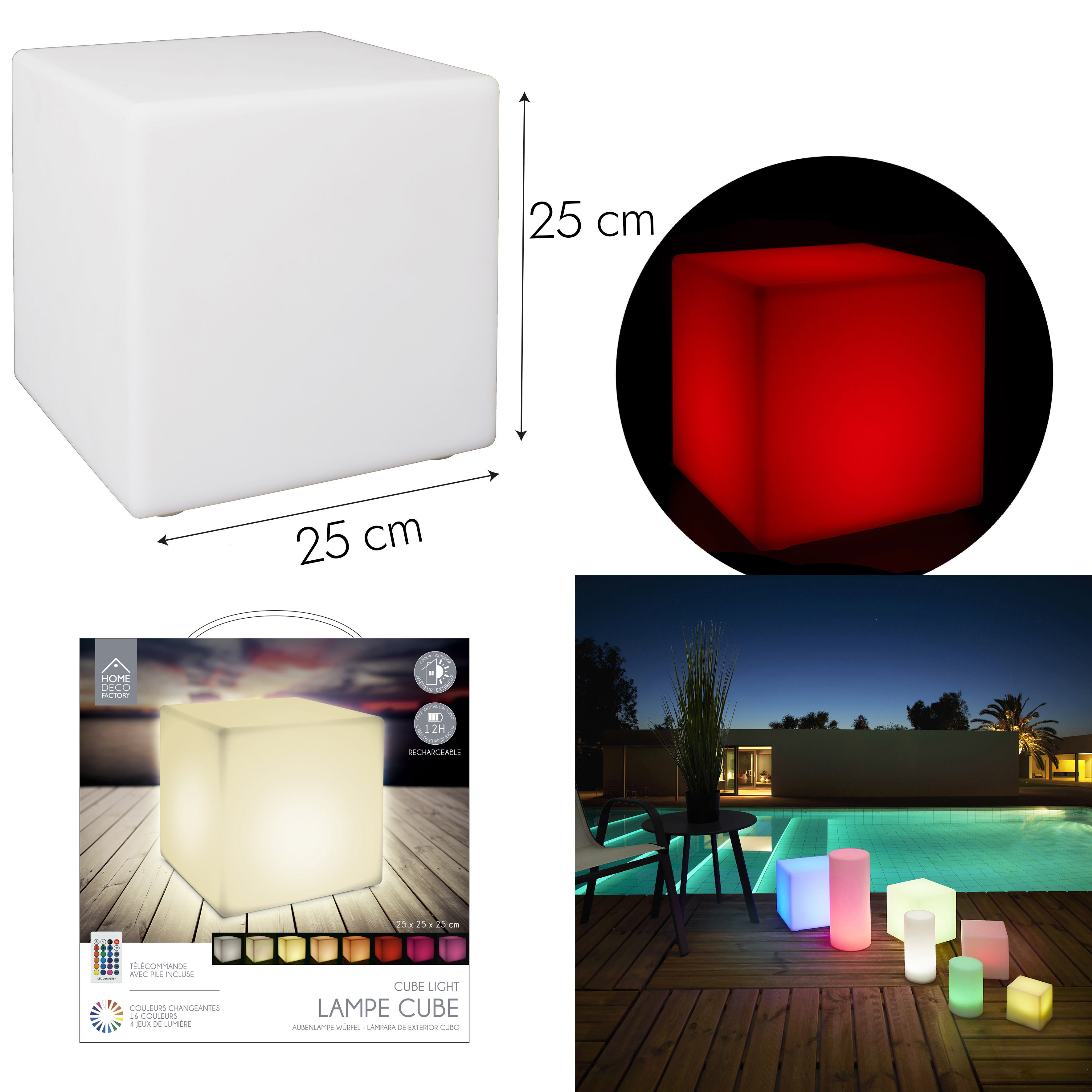Buitenlamp kubus met verschillende kleuren en afstandbediening Buitenlamp kubus met verschillende kleuren en afstandsbediening