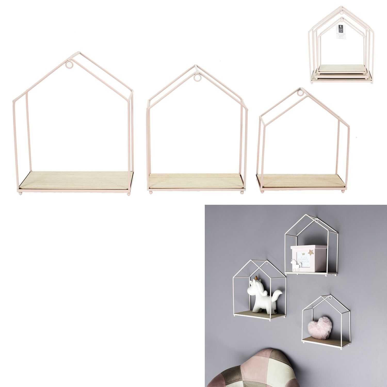 Draadhuisjes roze, set 3 st.