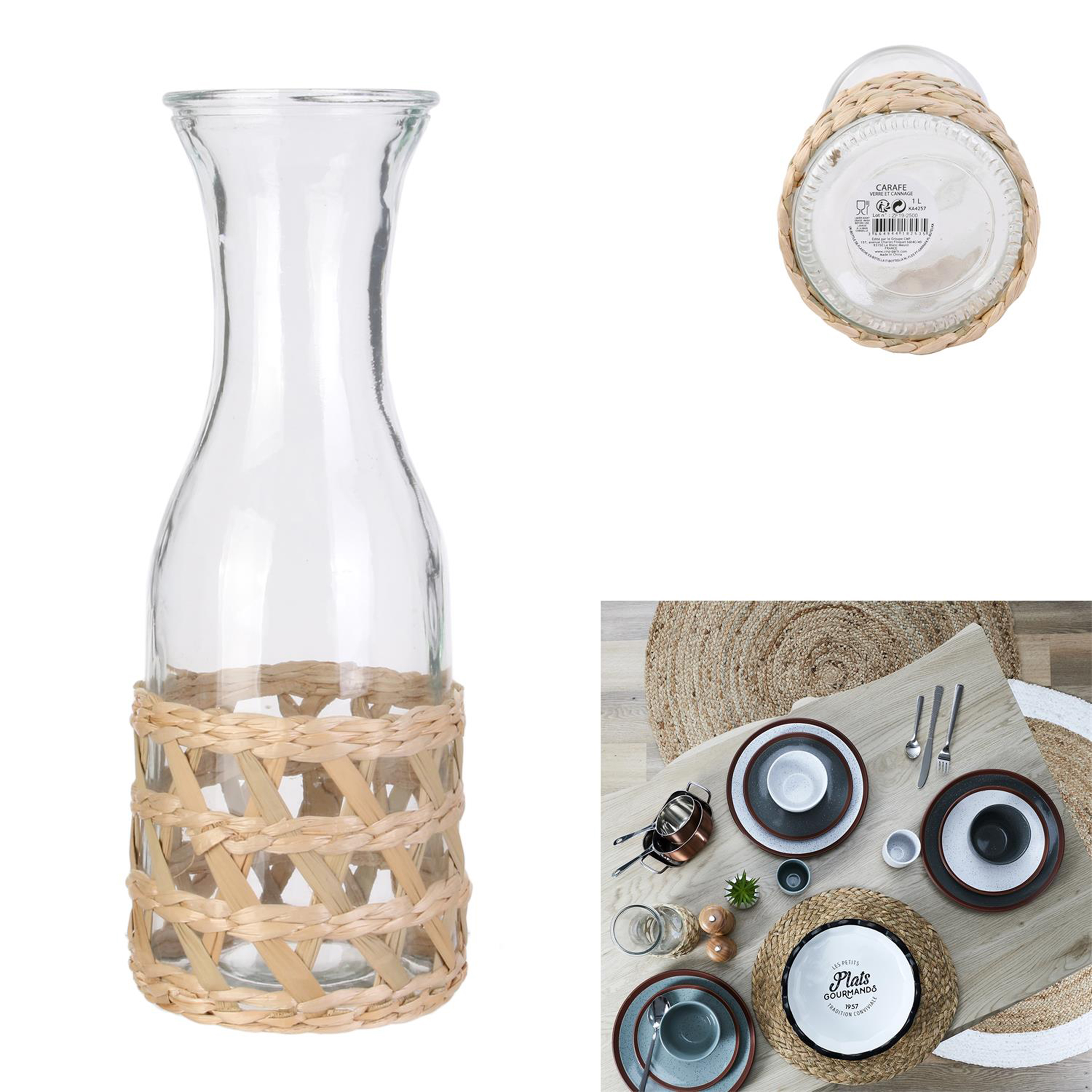 1L fles met rieten rand 1L fles met rieten rand