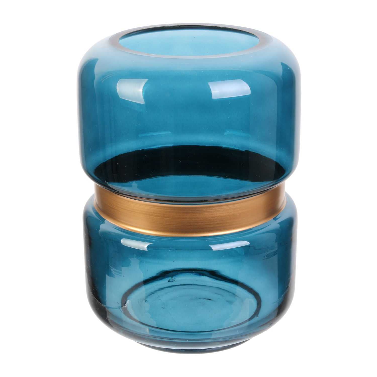 Nuit Slave Blauwe vaas met goudkleurige rand 20,5cm