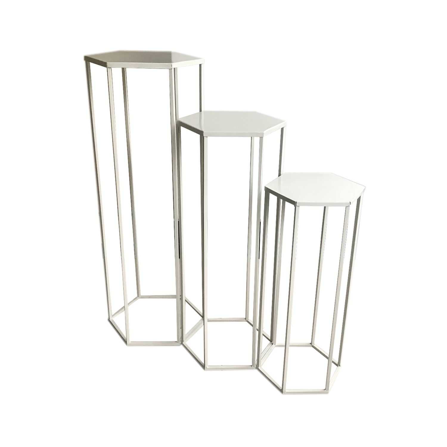 Metalen bijzettafels hoog set 3 stuks Wit