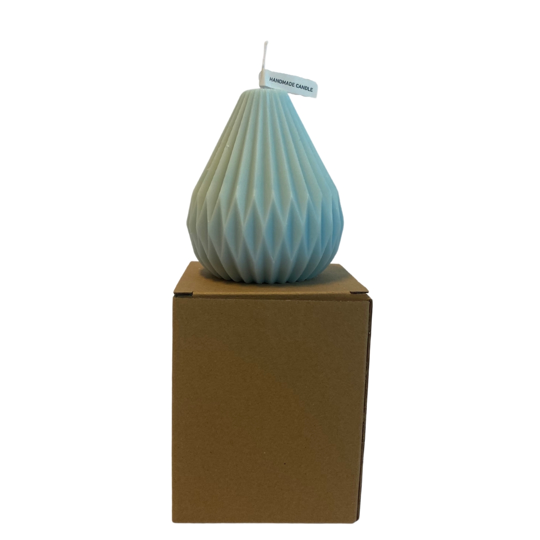 Geribbelde kaars Emma  blauw in doosje