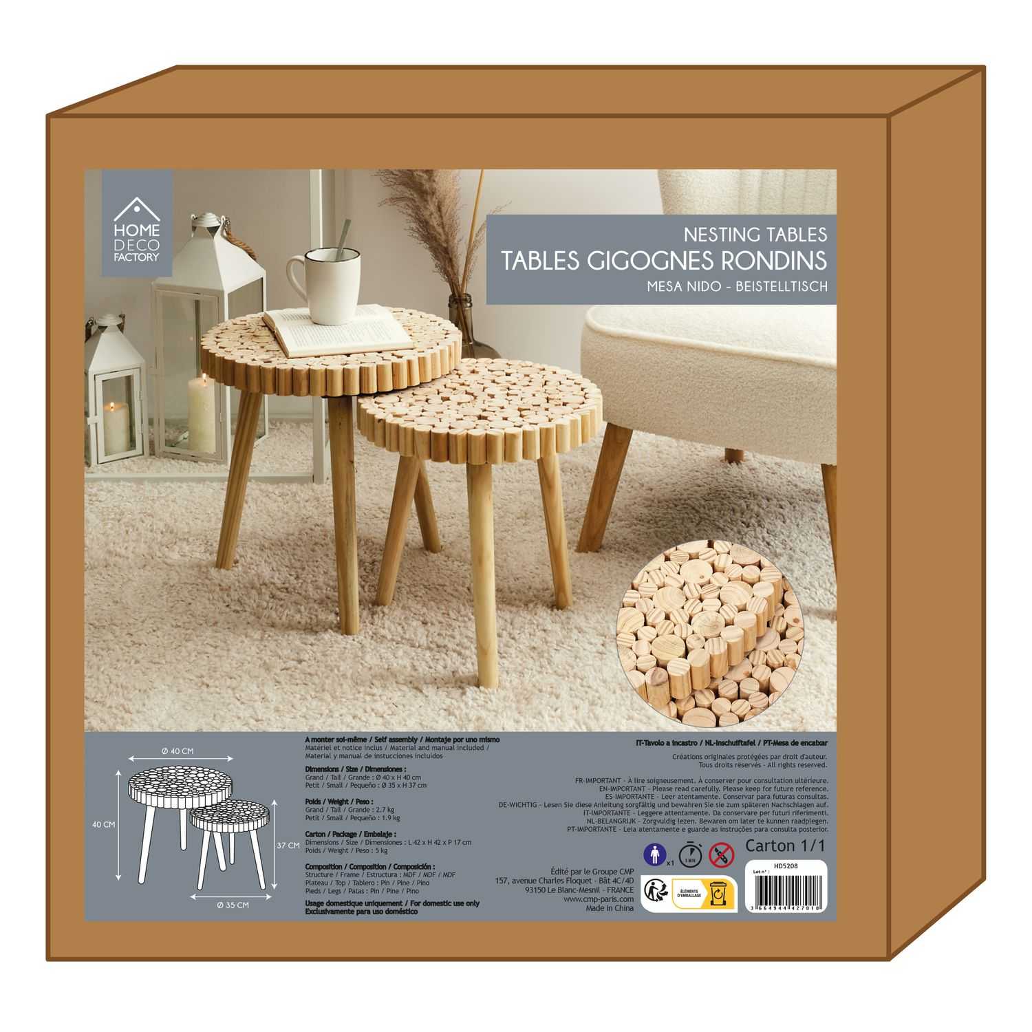 Bijzettafels Gigogne hout set 2 stuks