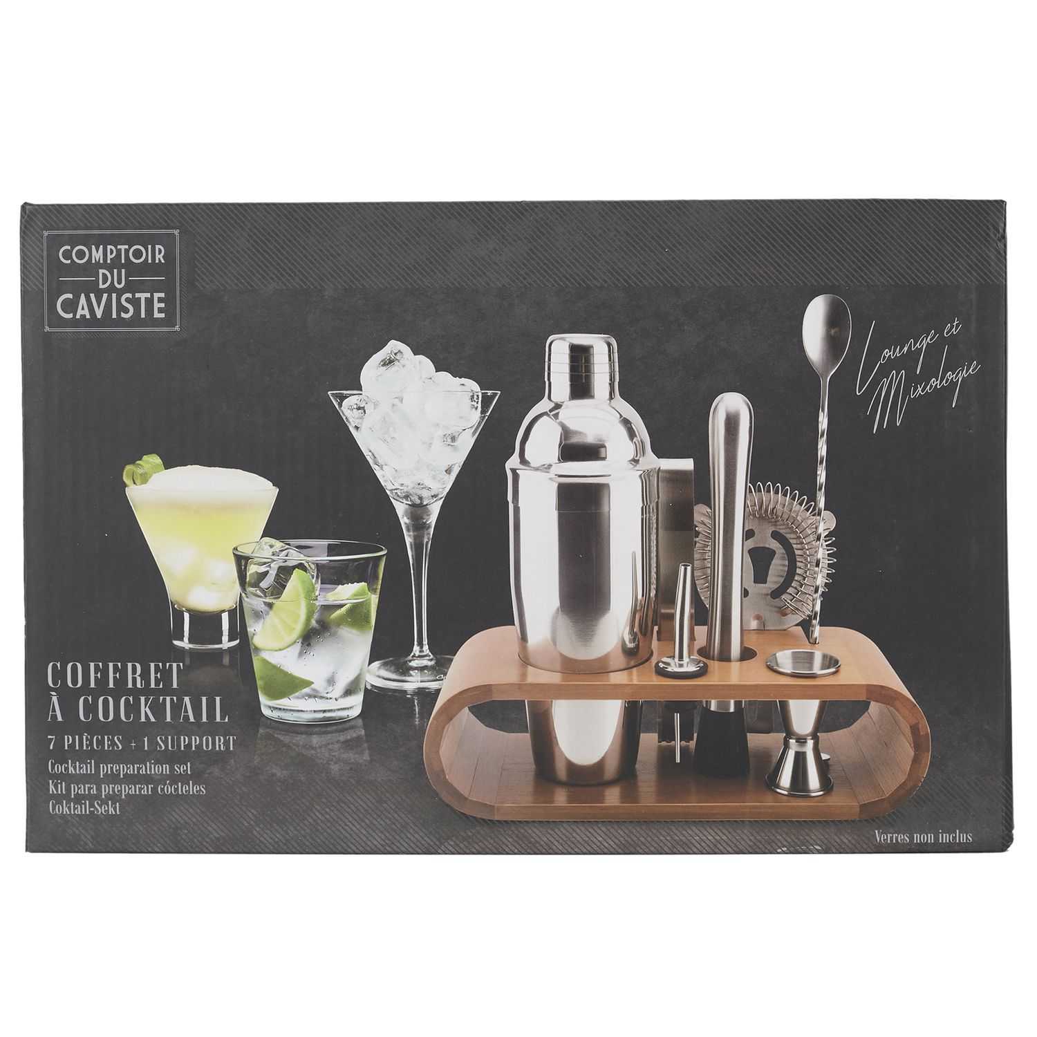 Cocktailset met bamboe dienblad