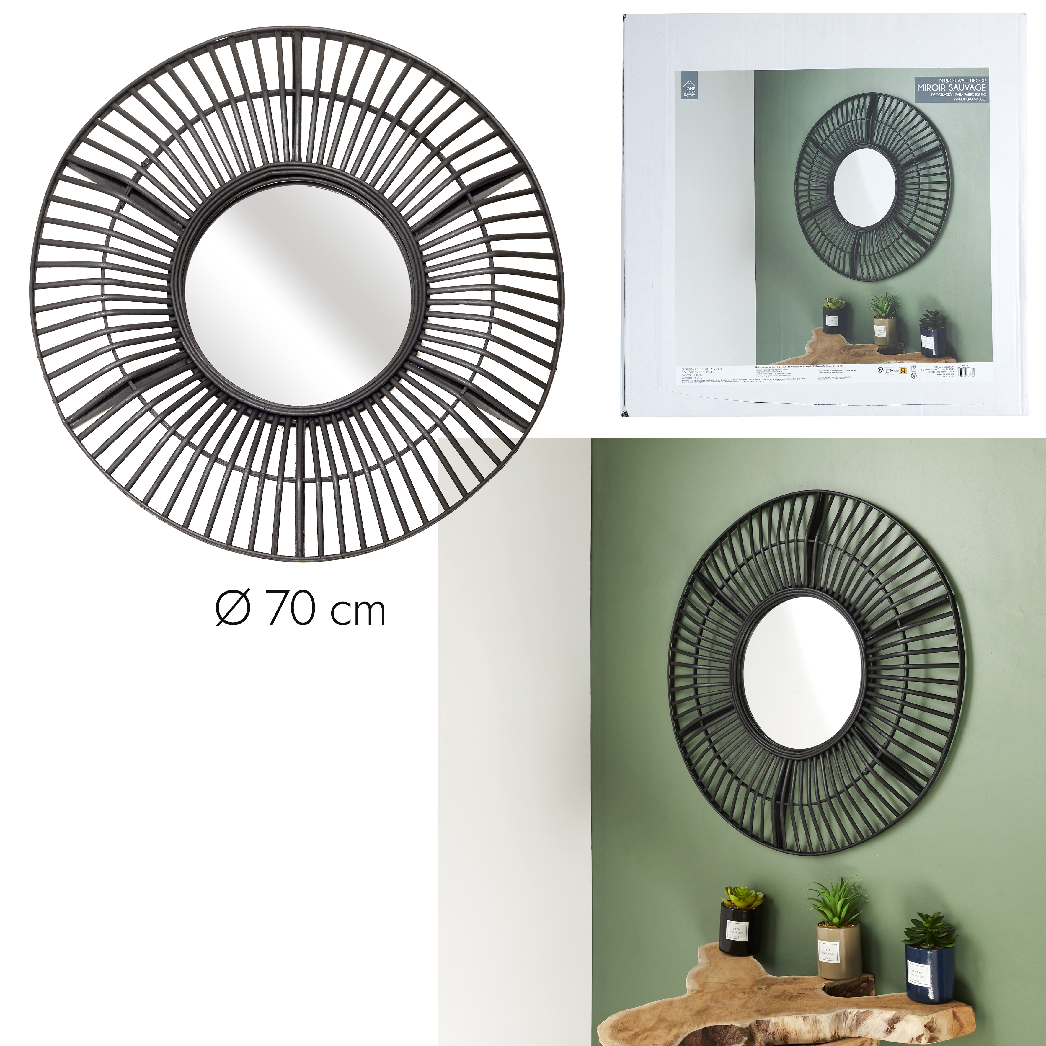 Ronde spiegel D70cm Zwart Ronde spiegel D70cm Zwart