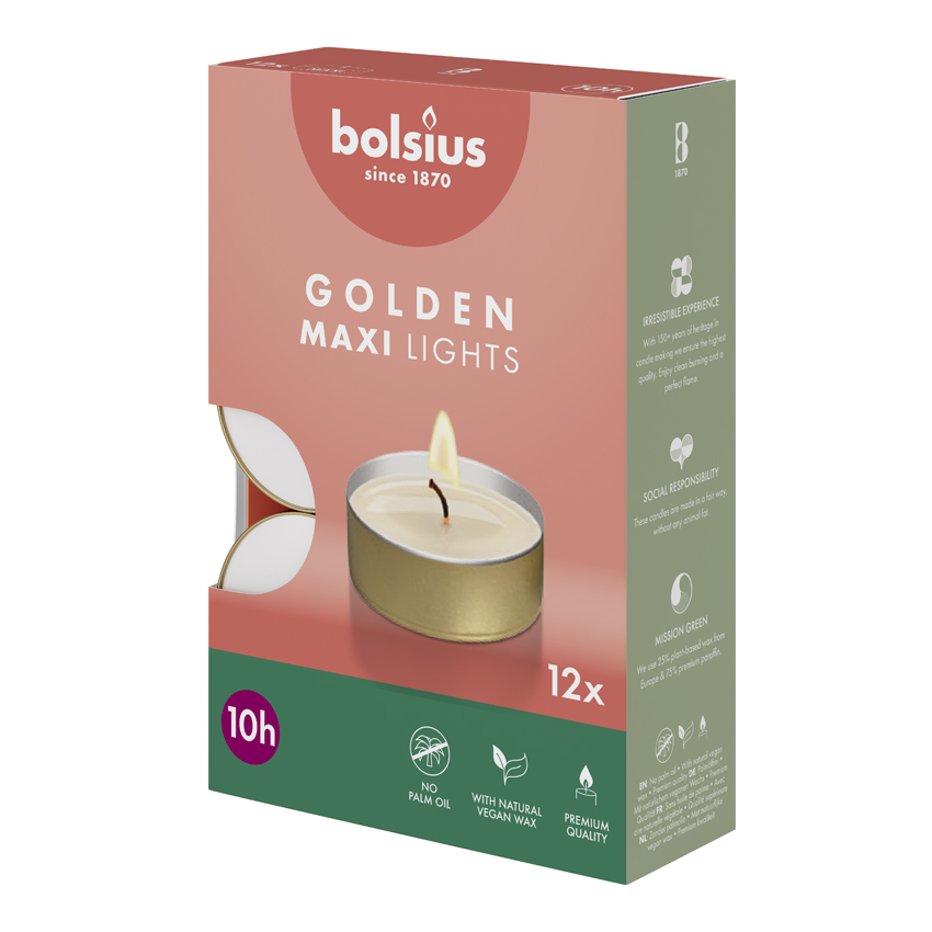 Maxi-lichten 10-uur met gouden cup doos 12 Wit Maxi-lichten 10-uur met gouden cup doos 12 Wit