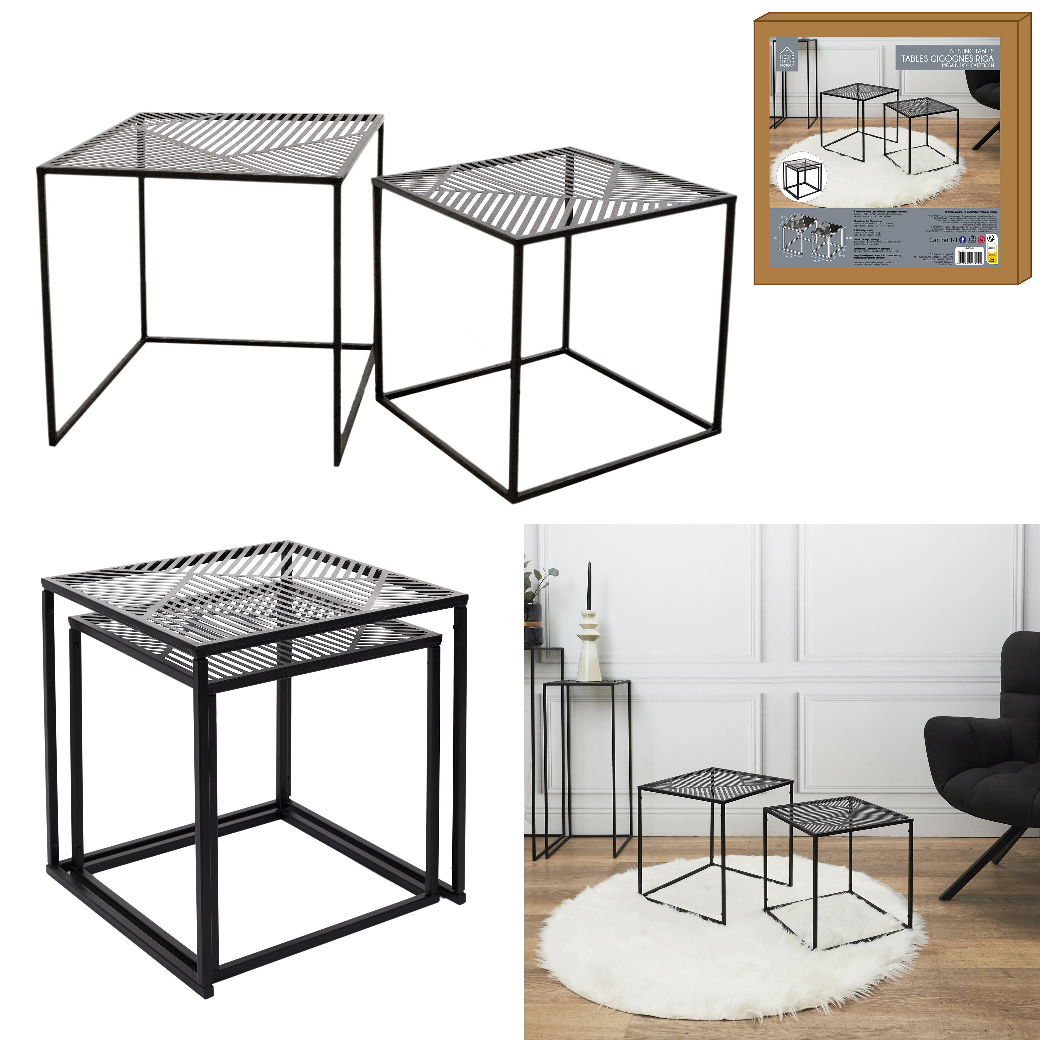 Bijzettafels metaal Gigogne Riga set 2 stuks