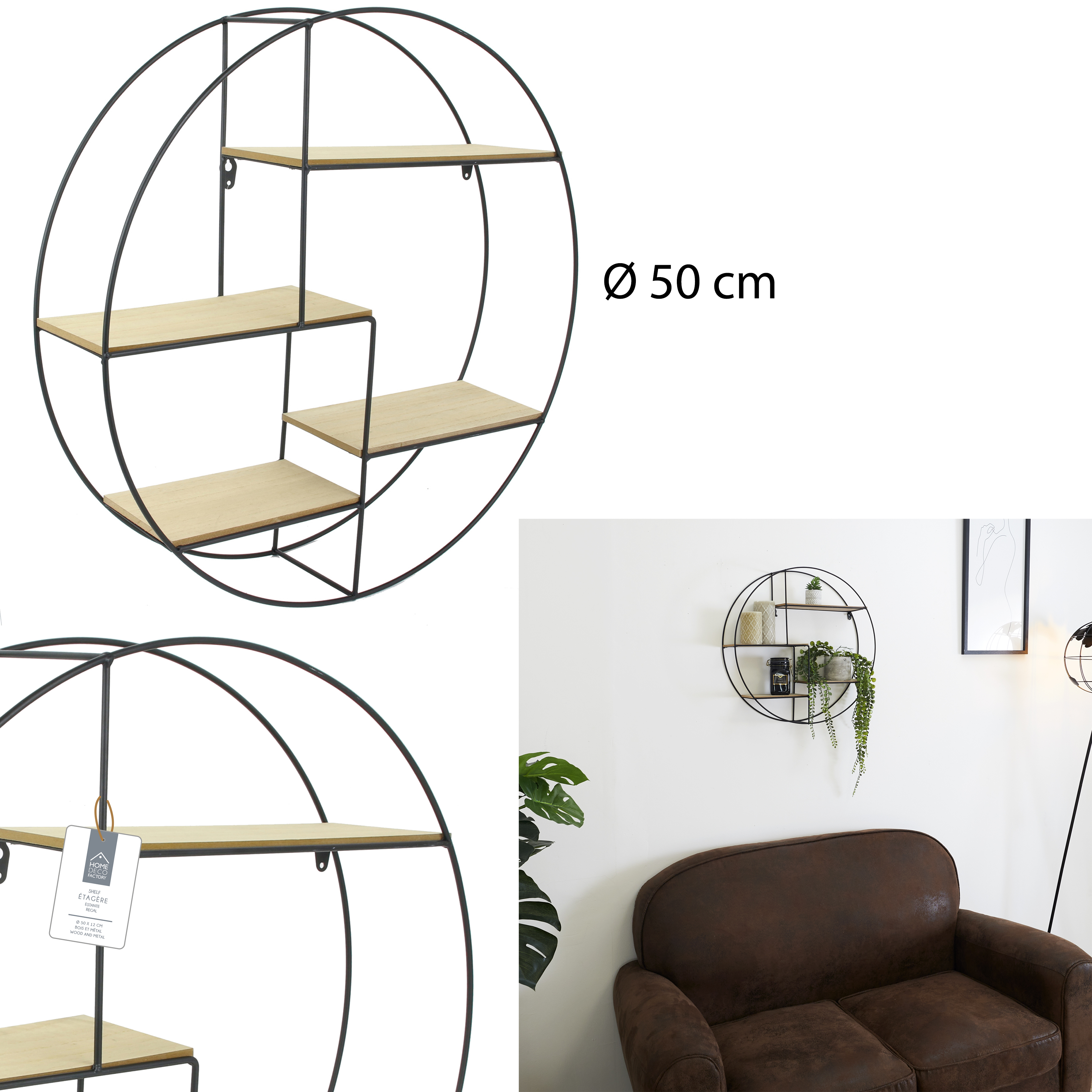 Ronde metalen en houten plank 50x10x50cm Ronde metalen en houten plank 50x10x50cm