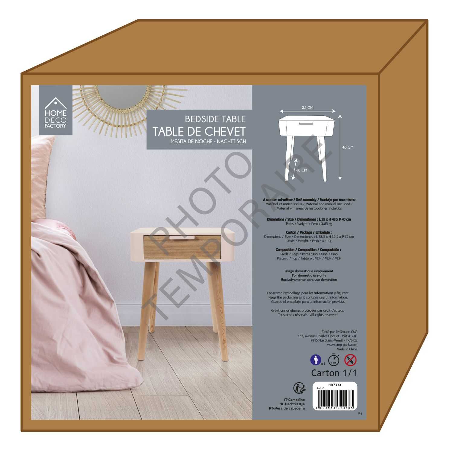 Nude Palette Houten nachtkastje met lade 35x48x40cm, creme