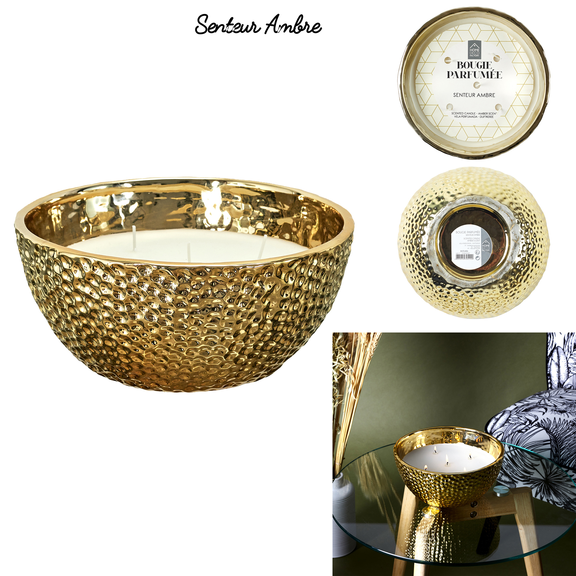 Geurkaars 5 lonten 21x9,5x21cm Goud Geurkaars 5 lonten 21x9,5x21cm Goud