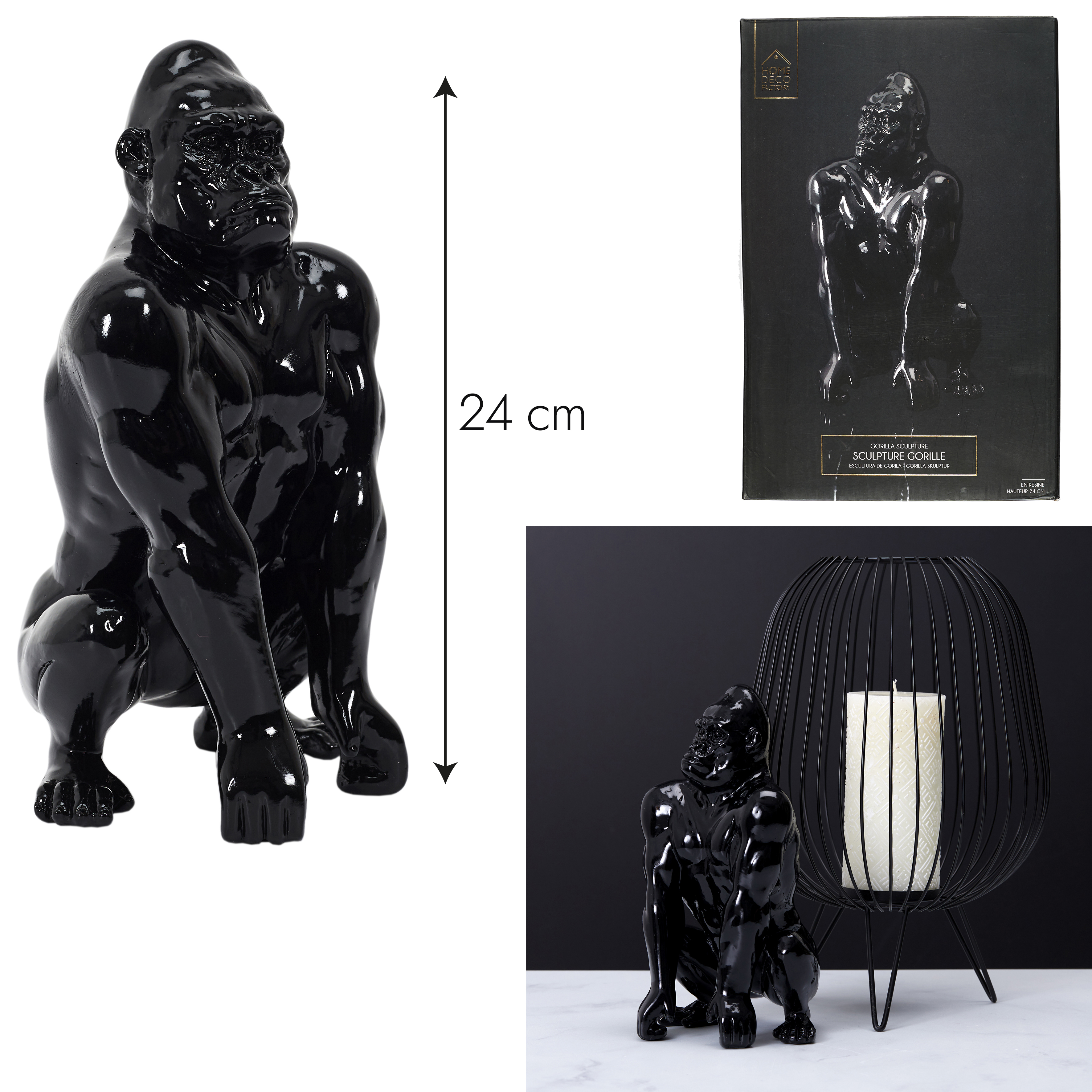 Decoratie gorilla 14,5x24x14cm Zwart Decoratie gorilla 14,5x24x14cm Zwart