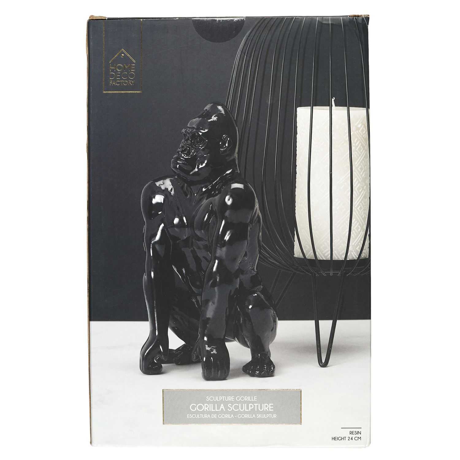 Decoratie gorilla 14,5x24x14cm Zwart 